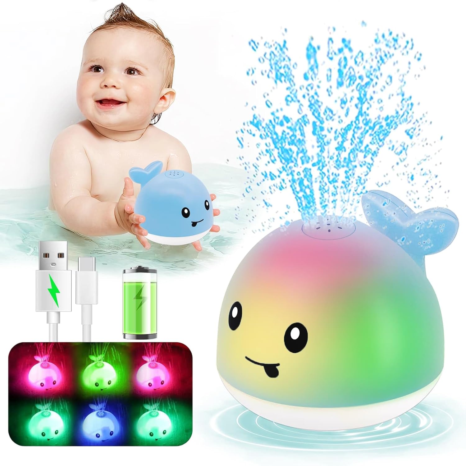 Baby Bath Toys 6-12 Months - Toddler Bath Toys for Kids Ages 1-3, Light Up Whale...