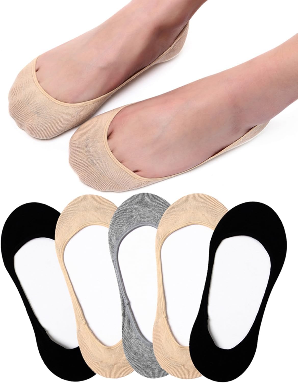 No Show Socks Women, Ladies Invisible Socks Multipack Cotton Footsies Shoe Socks...