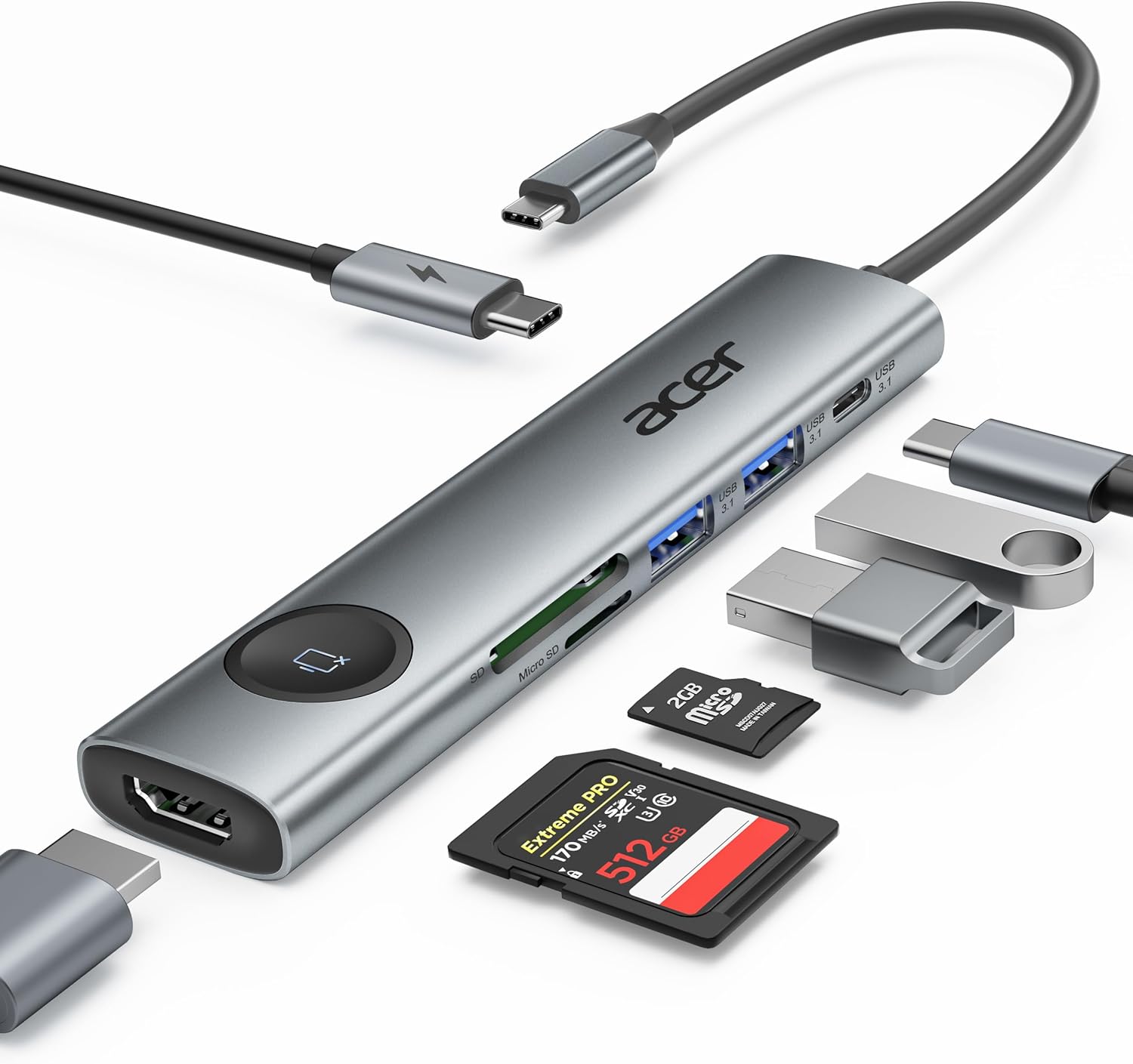 Acer USB C HUB Multiport Adapter, 7 in 1 USB-C to HDMI Adapter with 4K@60Hz, 100...