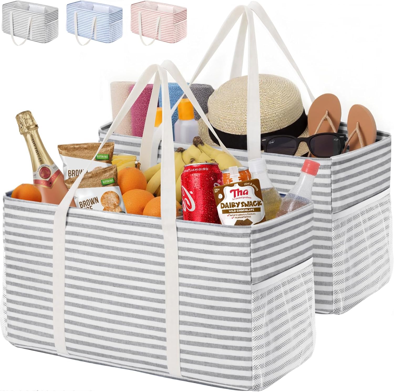 Lifewit Extra Large Tote Bag, Reusable Grocery Bags with Metal Wire Frame and Ha...