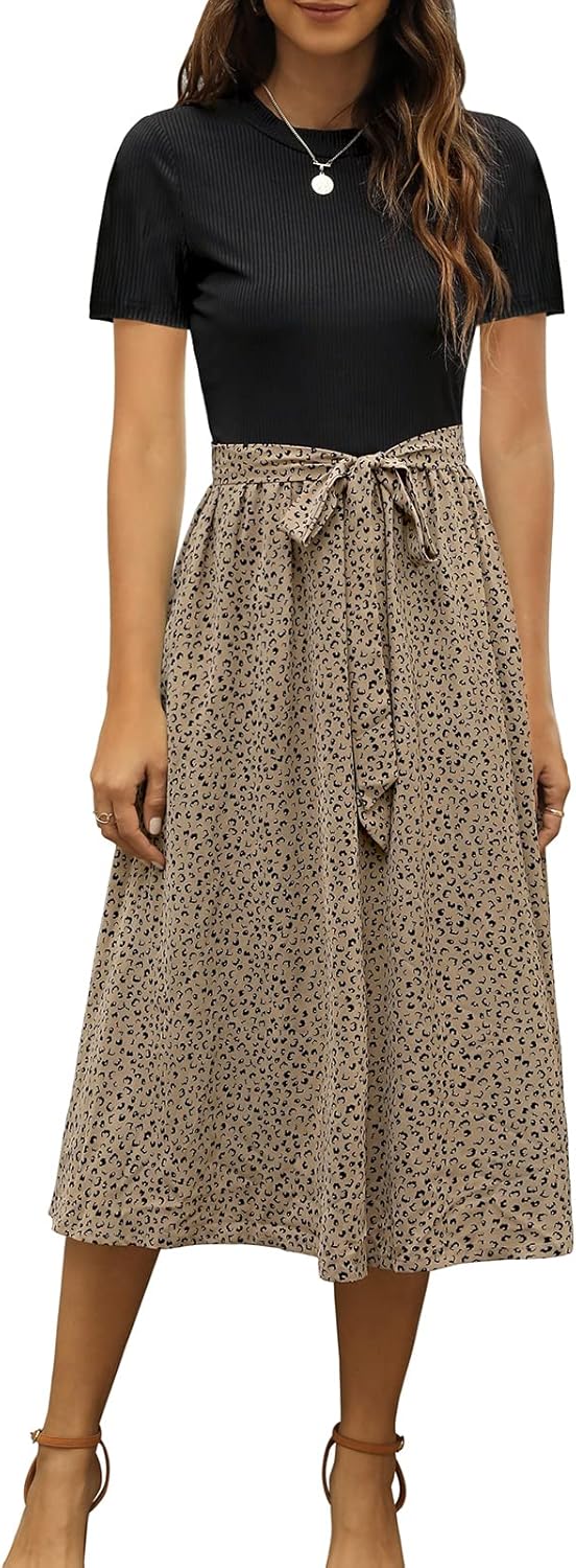 Zattcas Women 2025 Summer Dress Short Sleeve Ribbed Teacher Church Modest Busine...