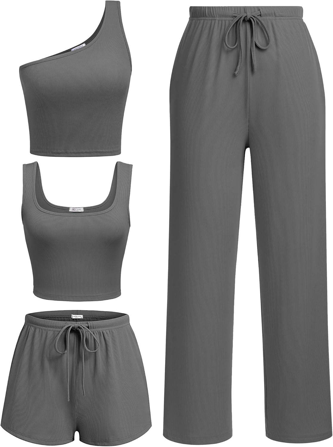 Ekouaer Womens 4 Piece Lounge Sets Ribbed Knit Crop Tank Top and Shorts Pants Ca...