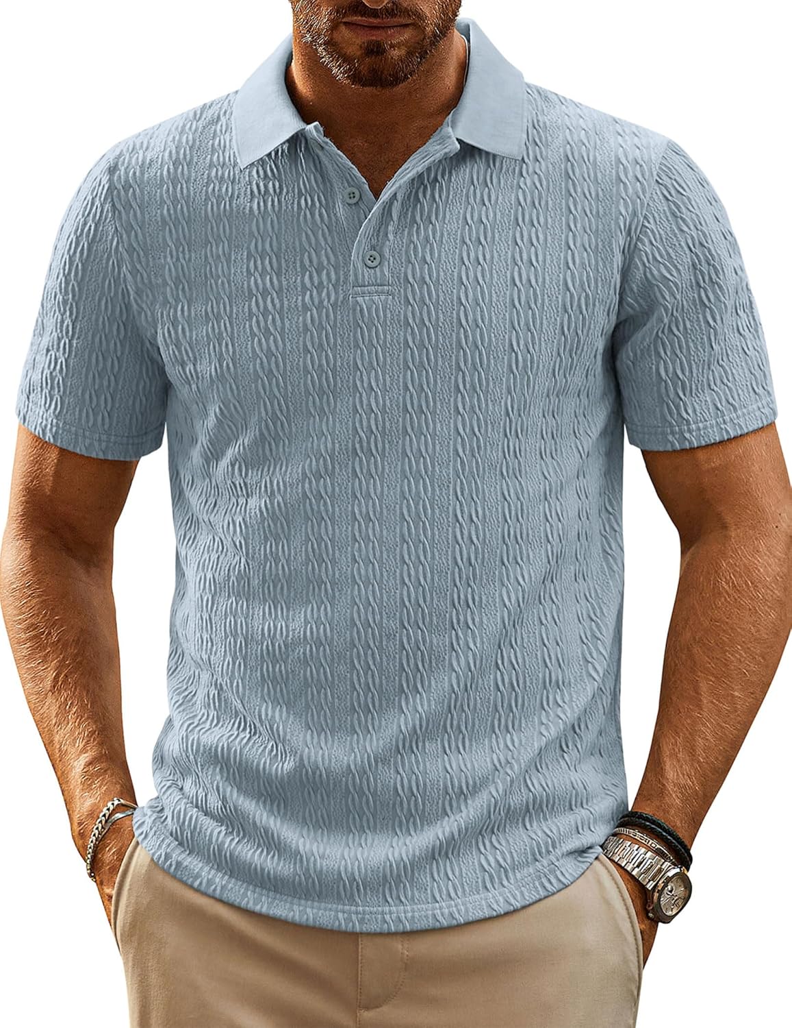 PJ PAUL JONES Mens Polo Shirts Short Sleeve Casual Collared Shirts Textured Stre...