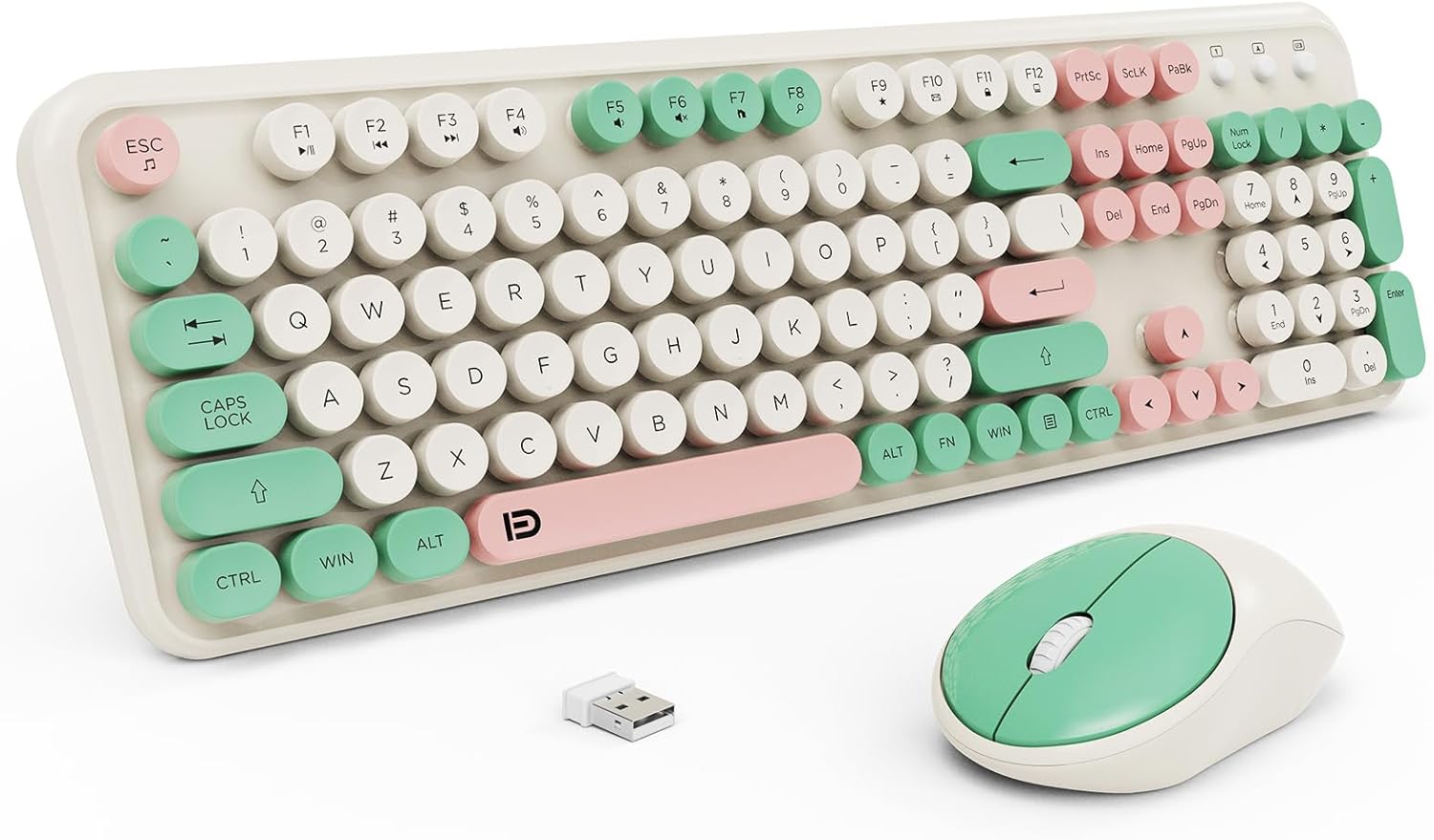 Keyboard and Mouse Wireless,2.4Ghz Retro Typewriter Style Round Keycap,Full Size...