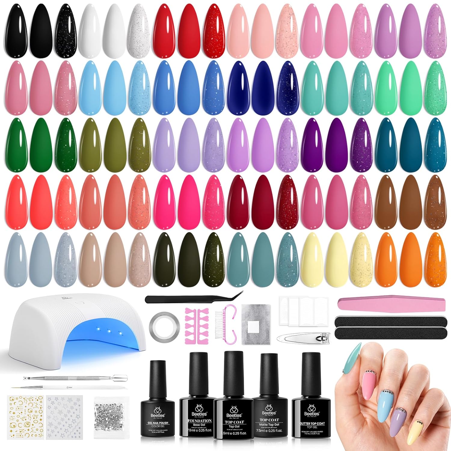 Beetles Gel Nail Polish Kit with U V Light, 32 Colors Gel Polish Nail Kit 55 Pcs...
