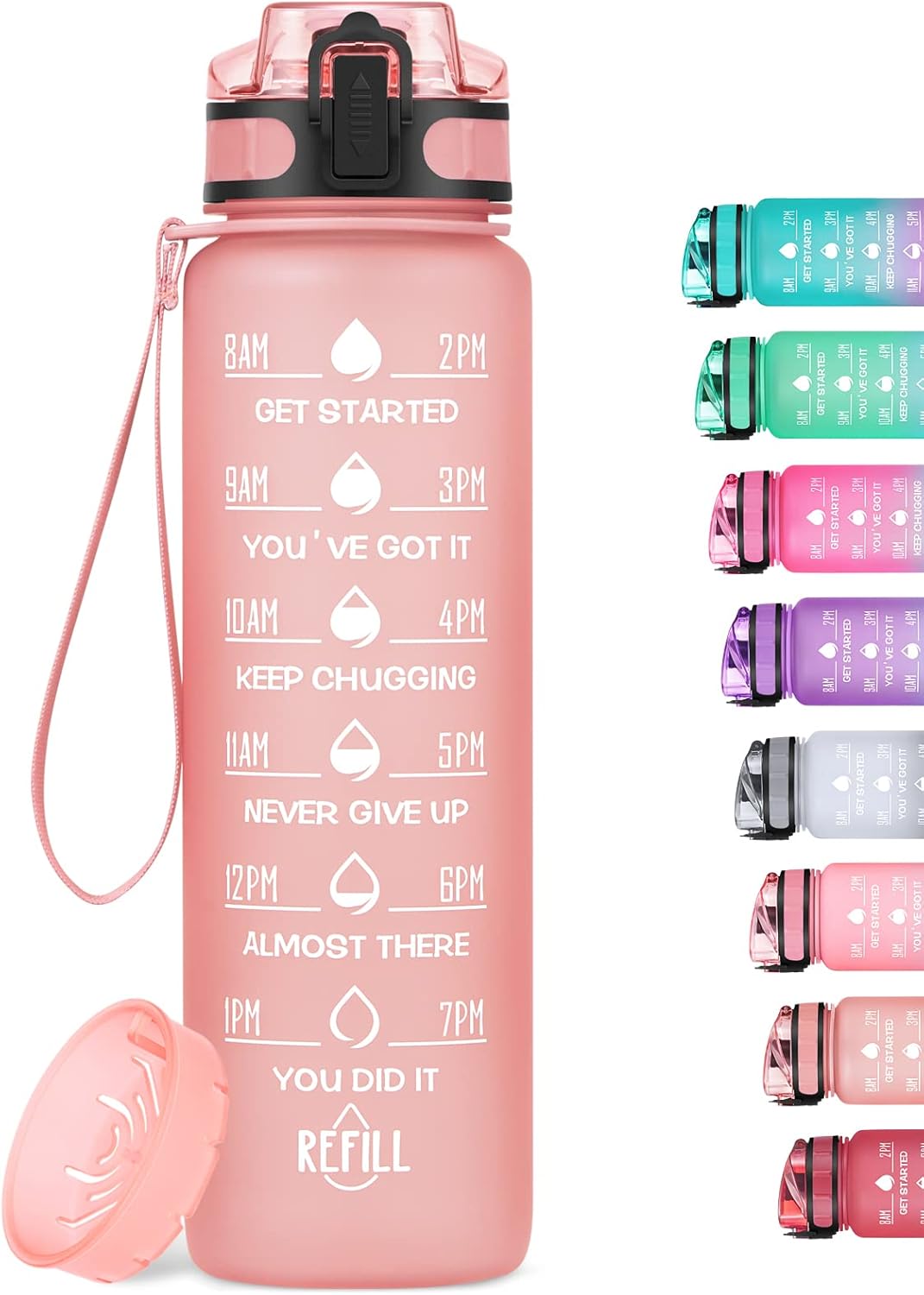 HydroPal 1L Sports Water Bottle, Slim Plastic Motivational Drink Bottle with Fil...