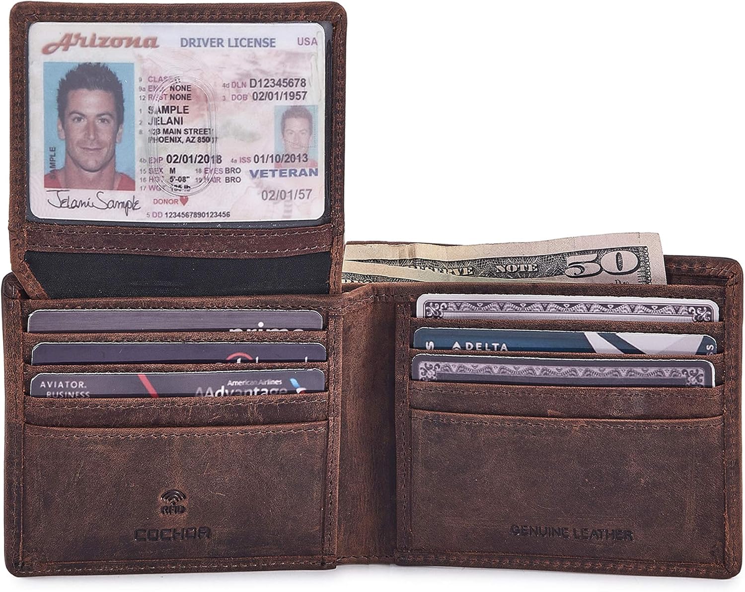 Cochoa Wallet for Men's RFID Blocking Real Leather Bifold Stylish 2 ID Window in...