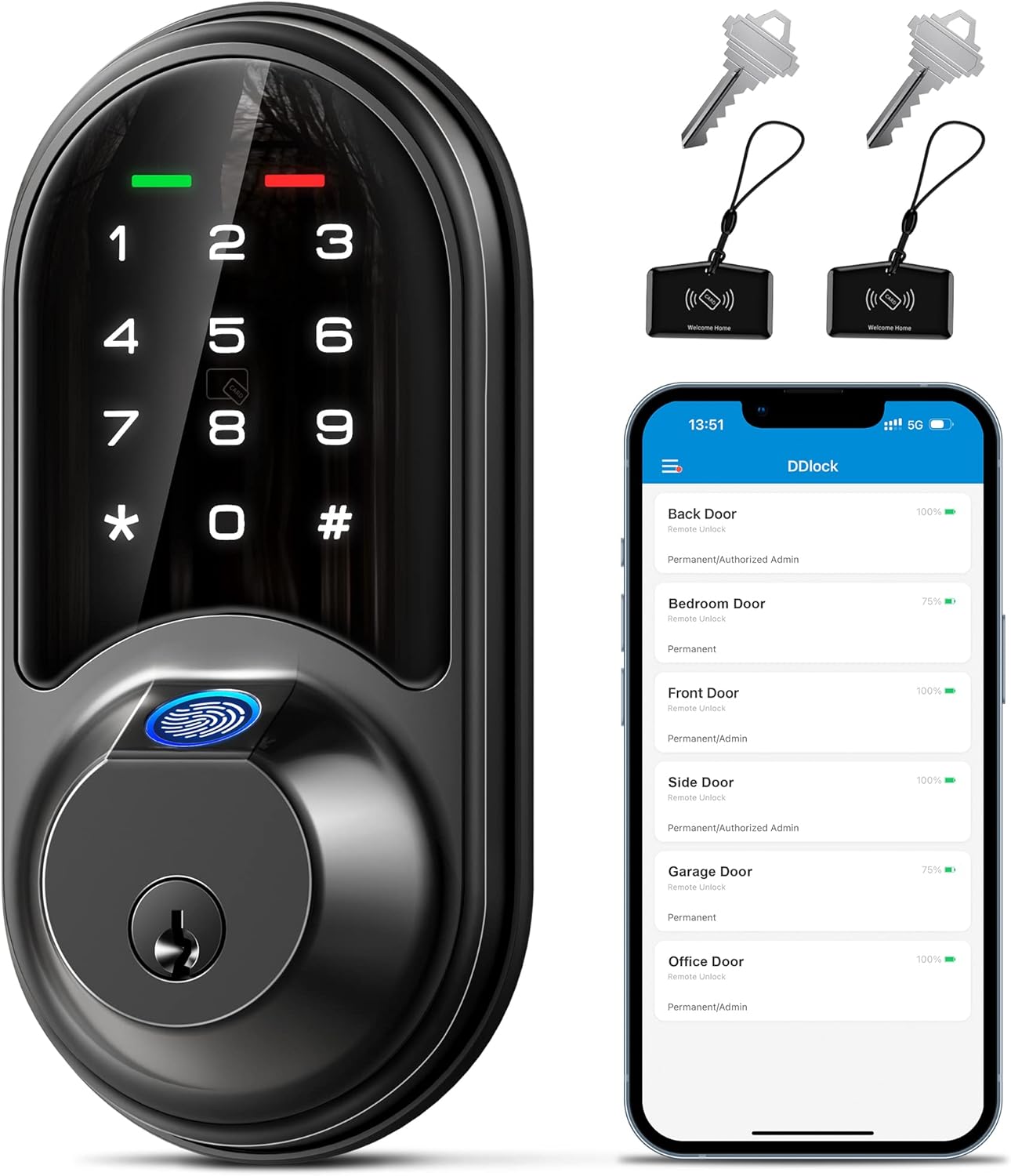 Veise Smart Lock, Fingerprint Door Lock, 7-in-1 Keyless Entry Door Lock with App...