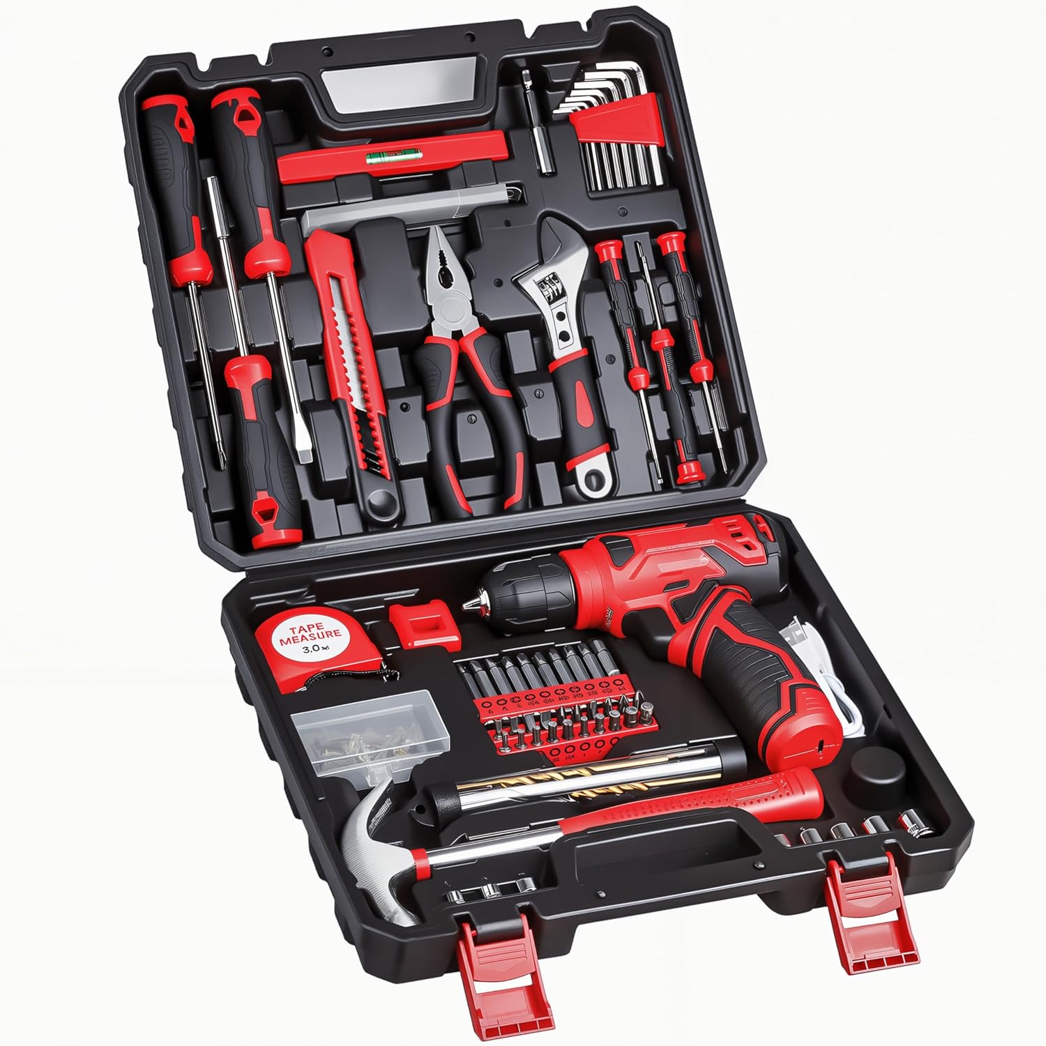 Tool Set - Tool Kit with 8V Cordless Drill, 132 Piece Tool Box with Drill, Home...