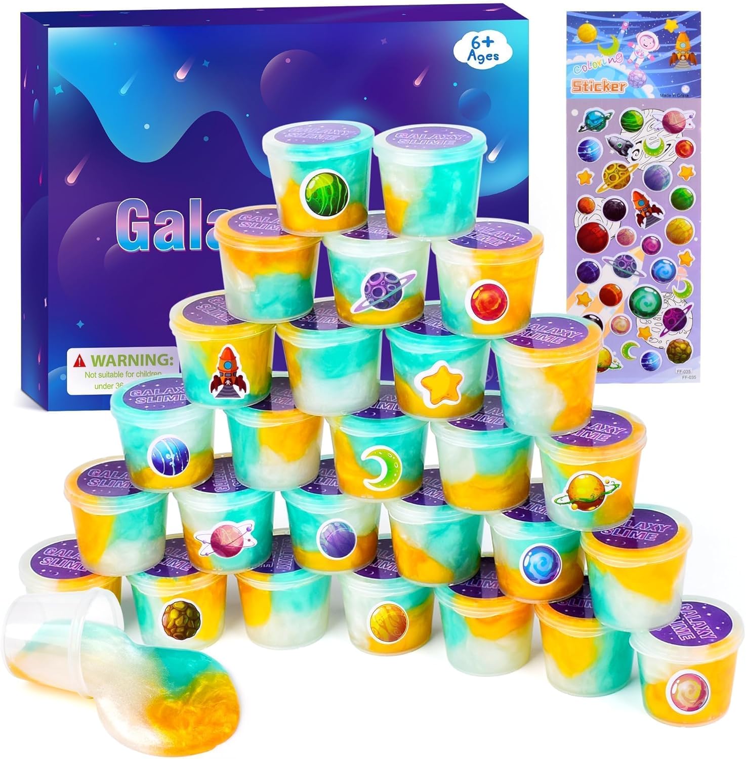 Galaxy Fluffy Slime kit, 27 Pack Easter Slime Party Favor Gifts, Bulk Clear Slim...