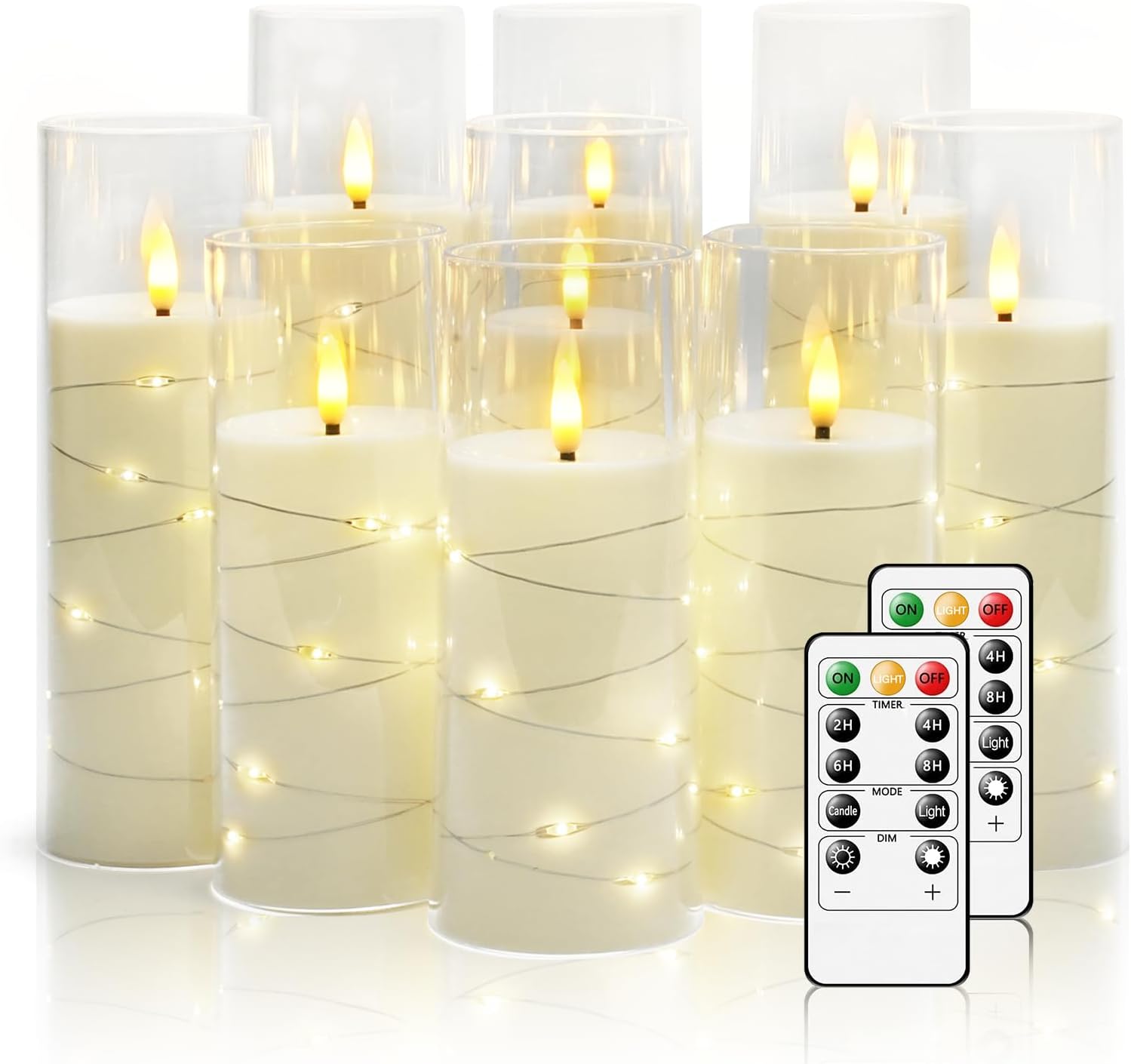 Flickering Flameless LED Candles, 9 Pcs with Embedded Star String, Acrylic LED P...