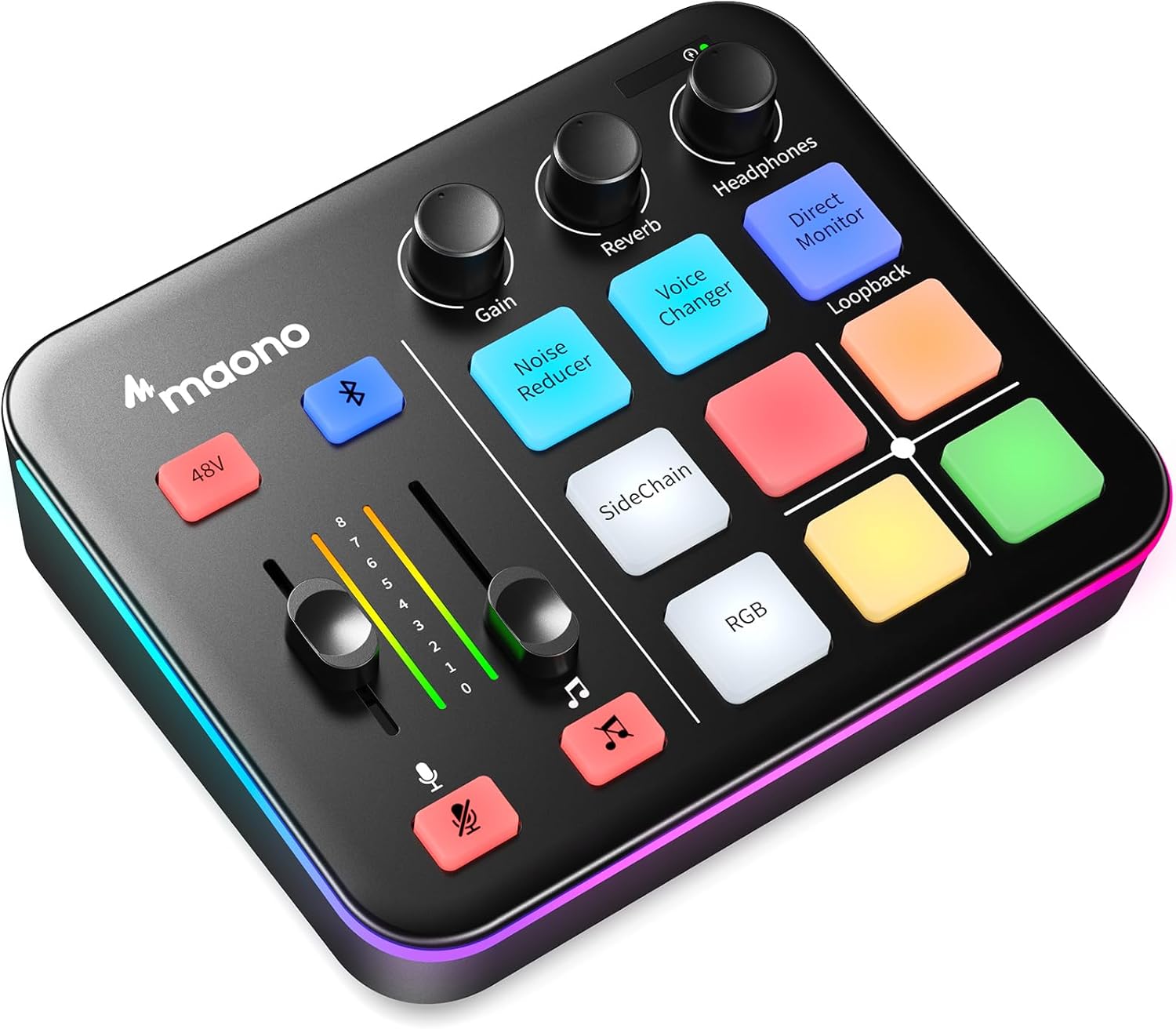 MAONO Gaming Audio Mixer, Audio Interface with Pro-preamp, RGB, Bluetooth, 48V P...