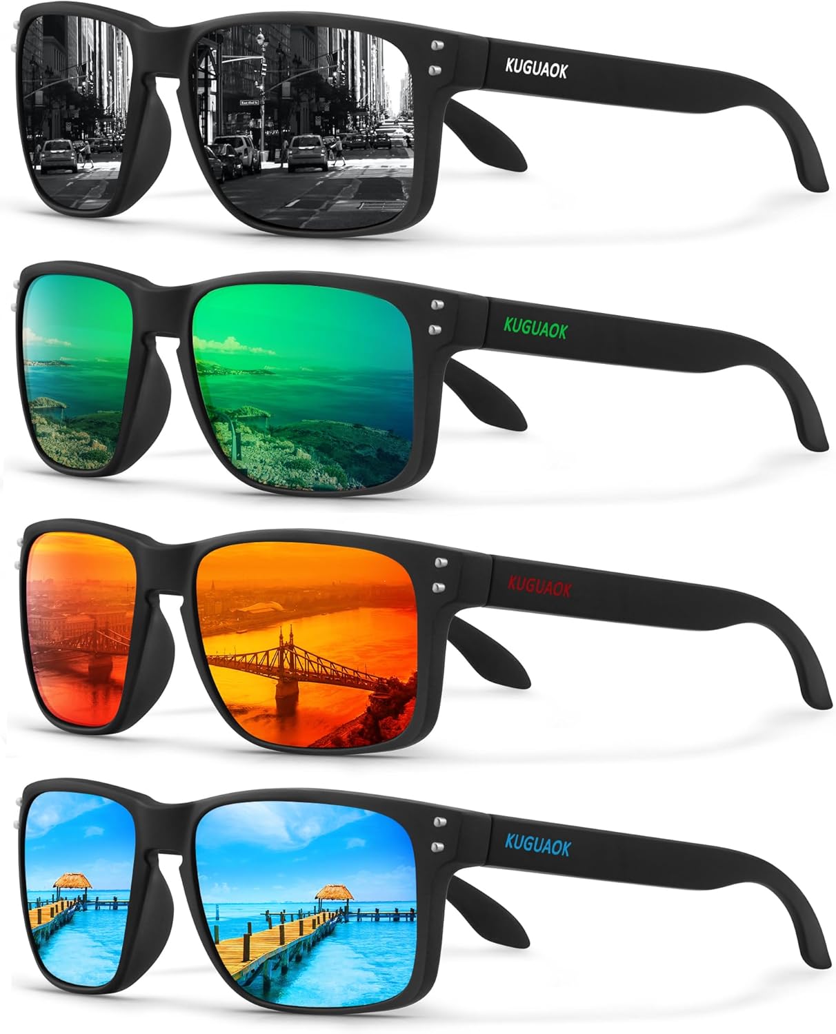 KUGUAOK Polarized Square Sunglasses For Men and Women Matte Finish Sun Glasses U...