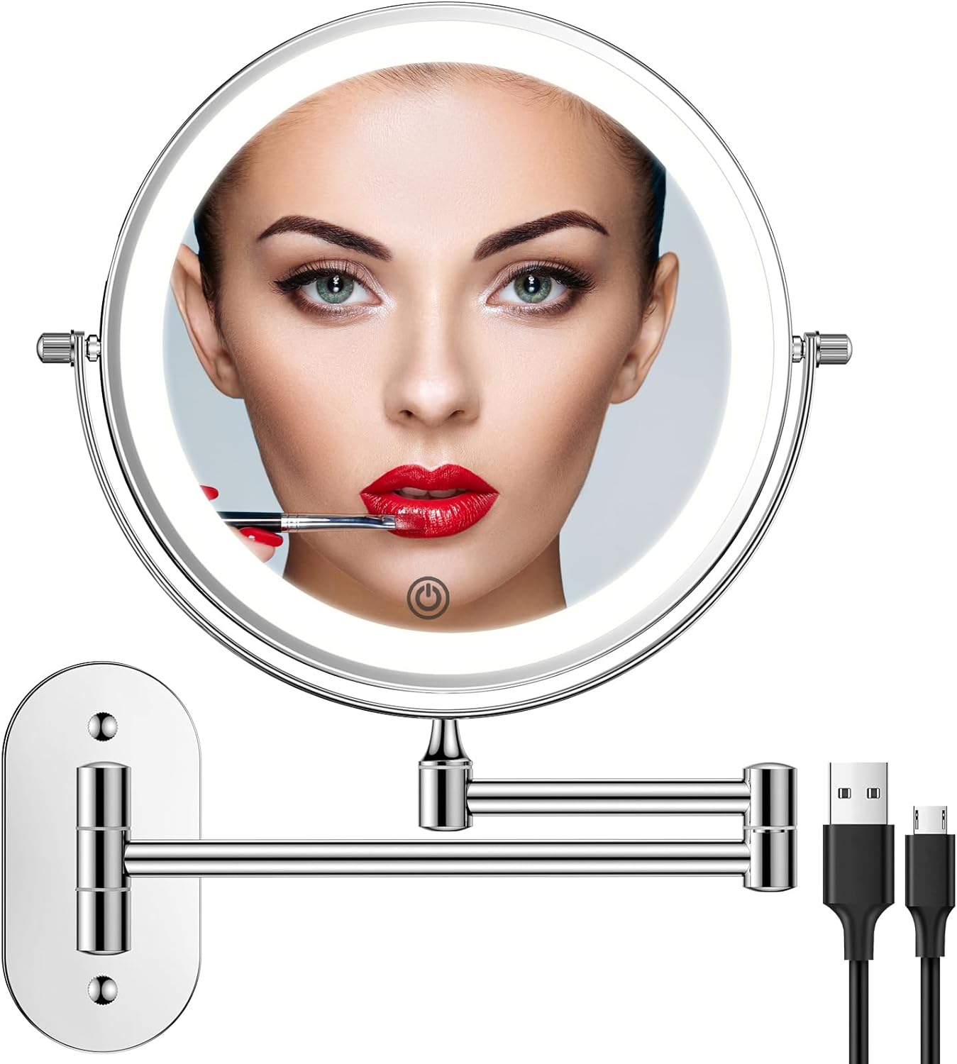 Rechargeable Wall Mounted Lighted Makeup Vanity Mirror 8 Inch Double Sided 1X 10...