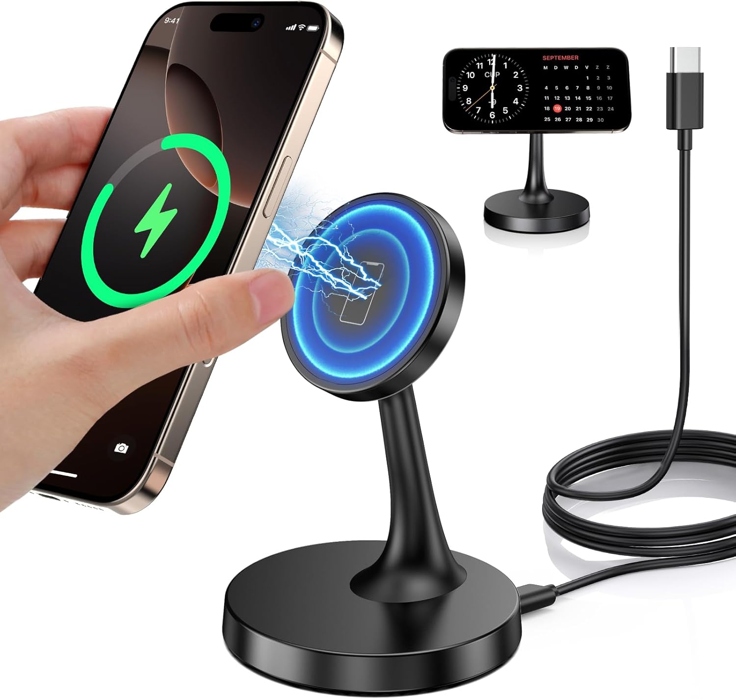 Magnetic Wireless Charger iPhone Stand 15W Fast Mag-Safe Charger for iPhone 16/1...