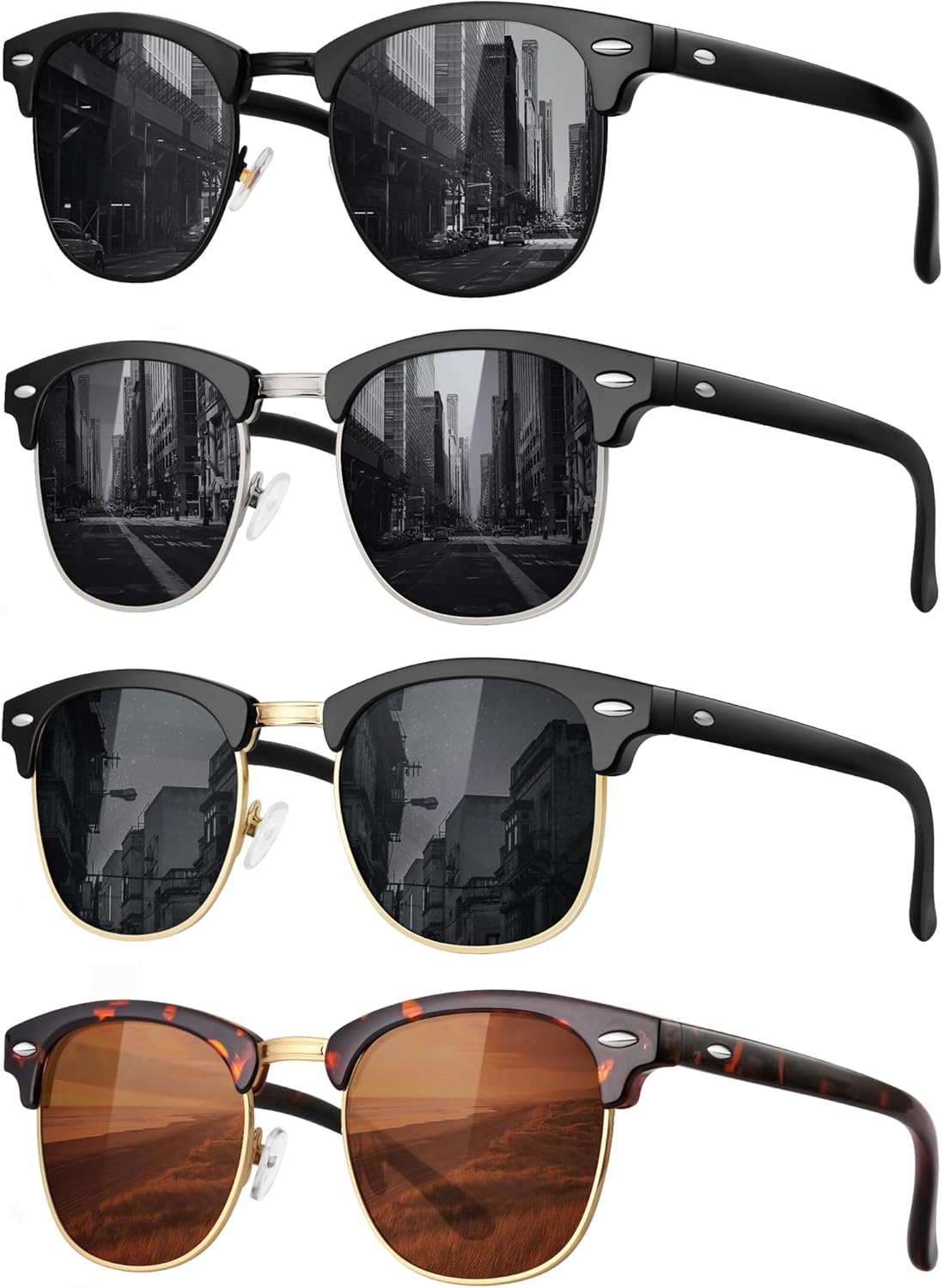 Classic Polarized Sunglasses for Men and Women Retro Style Semi Rimless Frame Su...