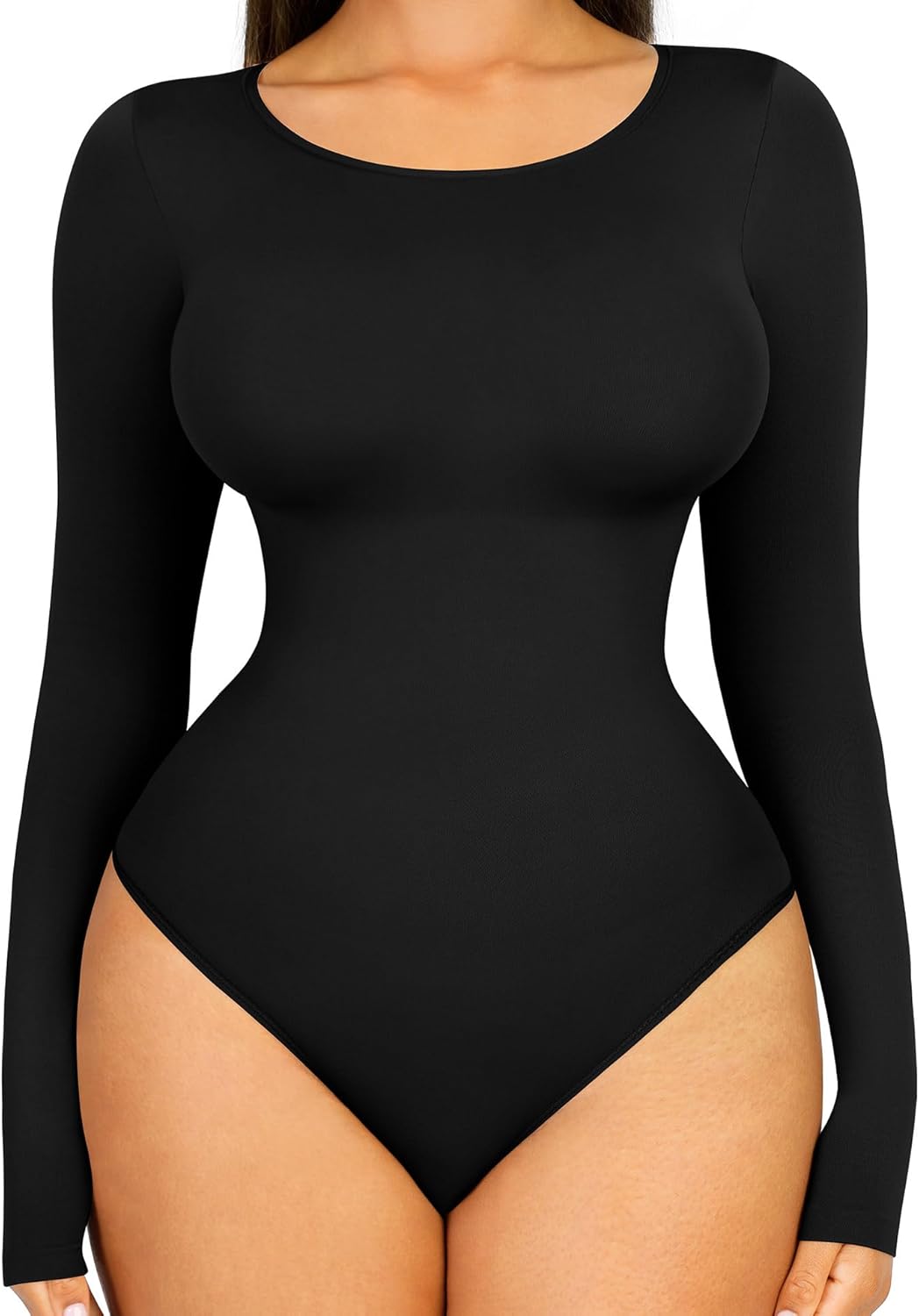 FeelinGirl Tummy Control Bodysuit for Women Long Sleeve Shapewear Thong Body Sui...