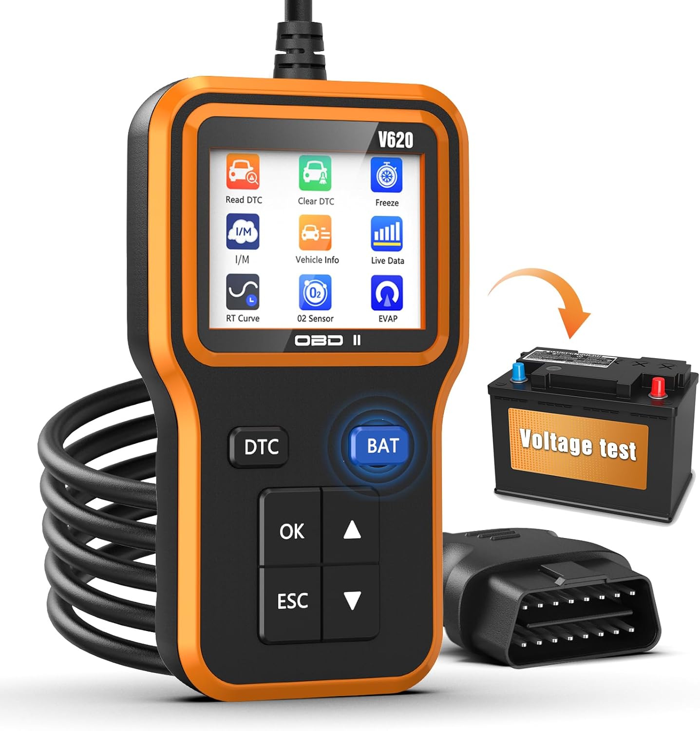 OBD2 Scanner with Upgrade Battery Tester - Diagnostic Tool for Cars That Check E...