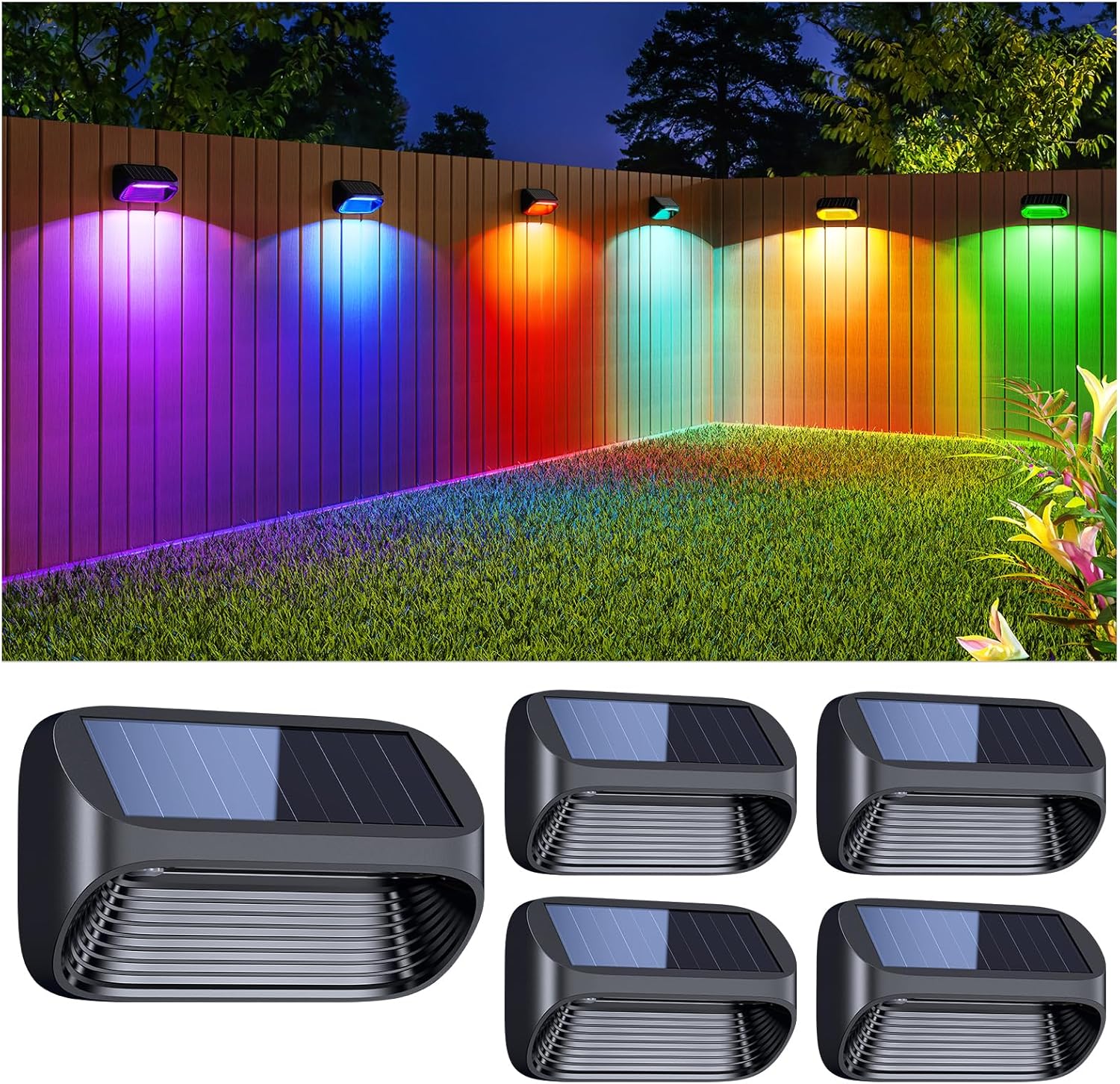 BUCASA Solar Fence Lights, 4 Pack Solar Lights Outdoor Garden Fence with White L...