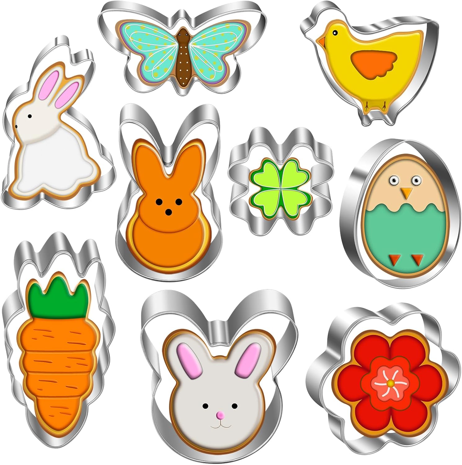 Easter Cookie Cutters Set - Bunny, Egg, Bunny Face, Rabbit, Butterfly, Flower, C...
