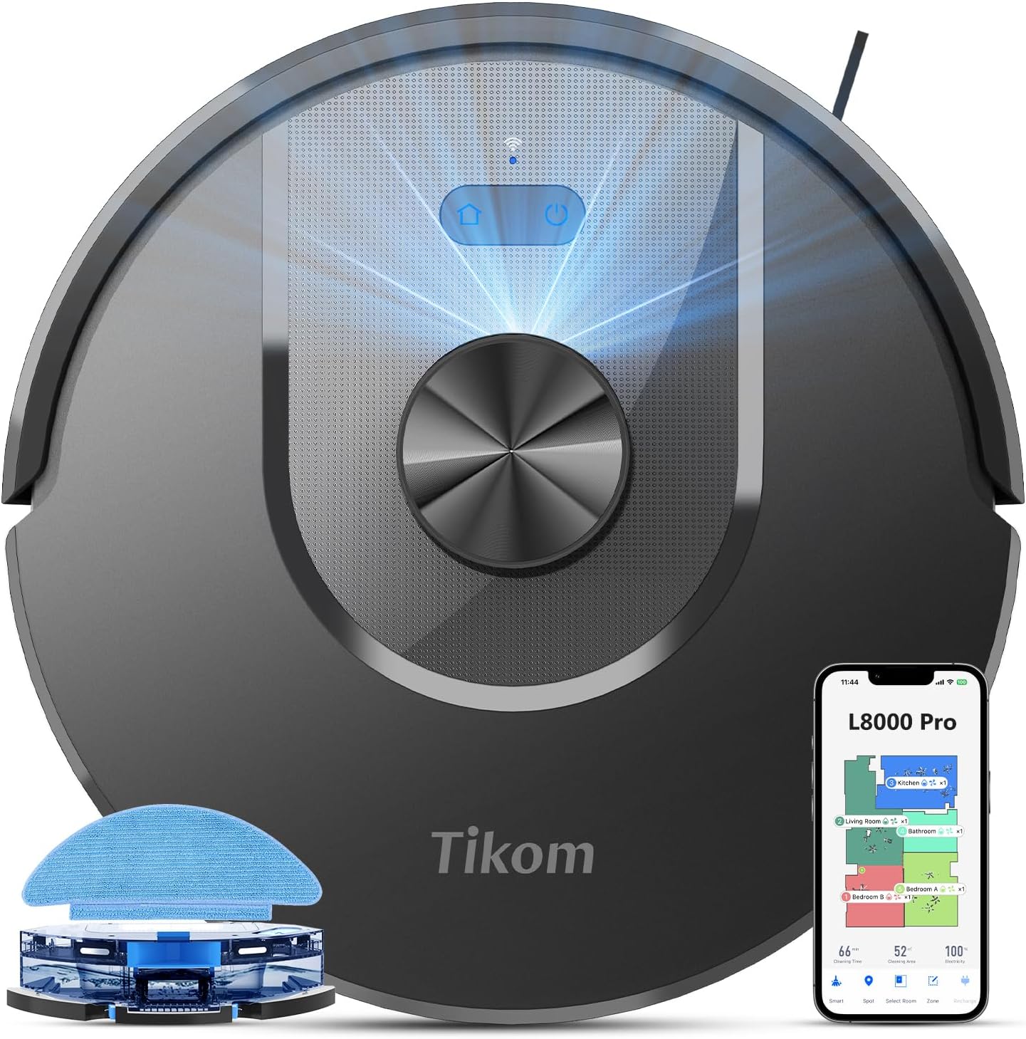 Tikom Robot Vacuum and Mop Combo, 5000Pa Suction, Smart Mapping, 45dB Robotic Va...
