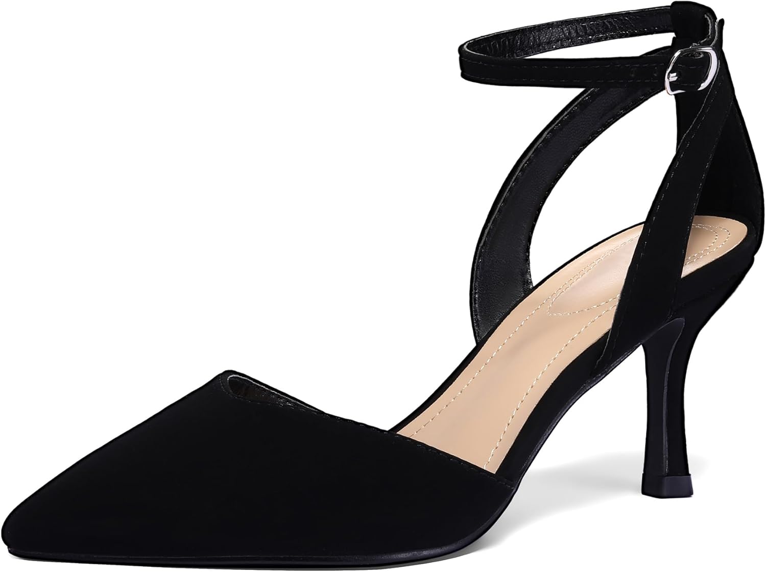 mysoft Women's Pumps Shoes Pointed Toe Kitten Low Heels Stiletto Ankle Strap Clo...