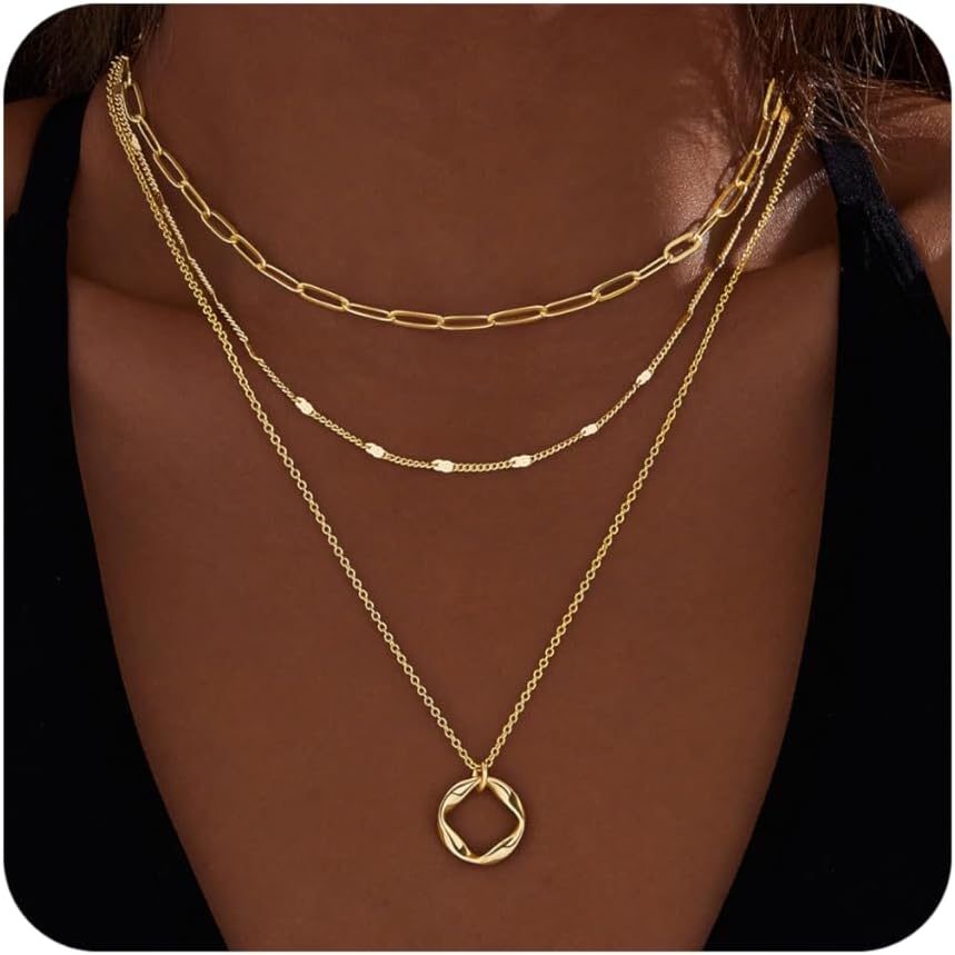 Layered Gold Necklaces for Women,Stackable Dainty 14K Gold Silver Plated Trendy...