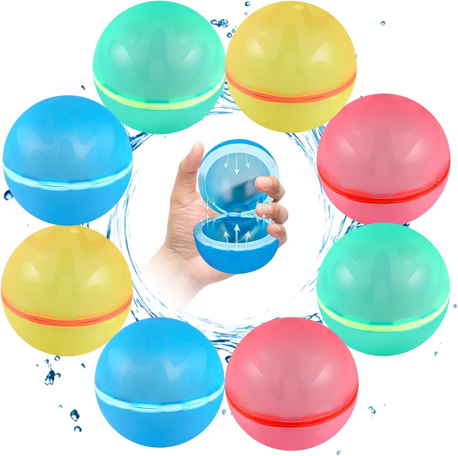 SOPPYCID 8PCS Reusable Water Balloons - Quick Fill Water Balls Toys For Toddler...