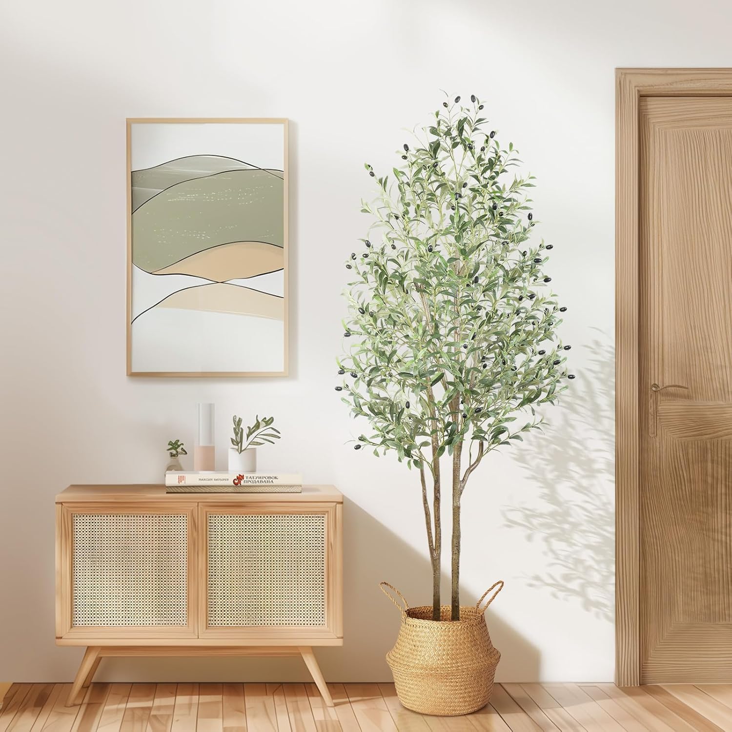Alupssuc 6FT Olive Tree Artificial, Faux Olive Tree with White Pot, Fake Olive T...