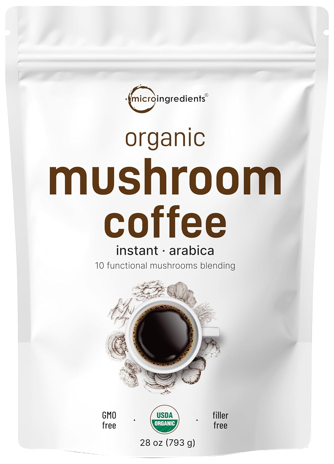 Organic Instant 10 in 1 Mushroom Coffee Powder, 28 Ounce (317 Servings) | Weight...