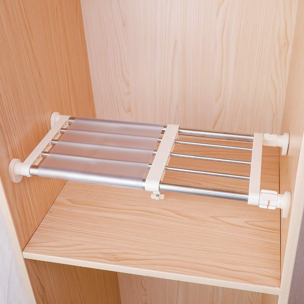 Hershii Closet Tension Shelf & Rod Expandable Metal Storage Rack Adjustable Orga...