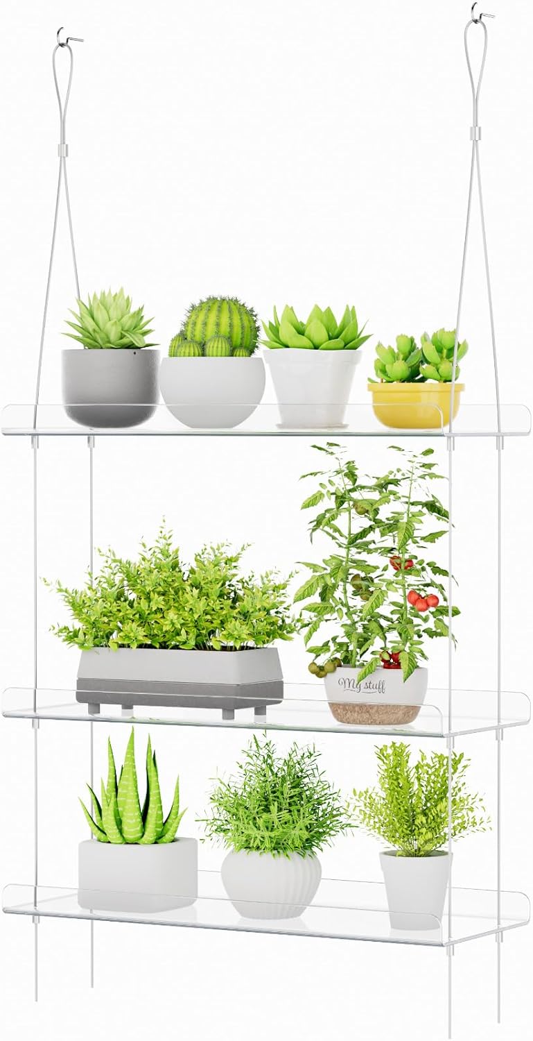 Lifewit 3-Tier Window Plant Shelves 15 inch, Acrylic Adjustable Hanging Floating...
