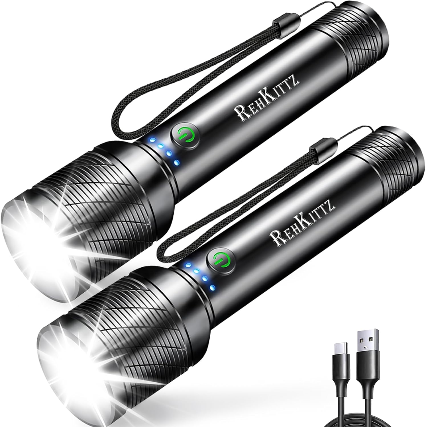 REHKITTZ Torch, LED Rechargeable Torches(Built-in Large Capacity Battery) 2200 L...