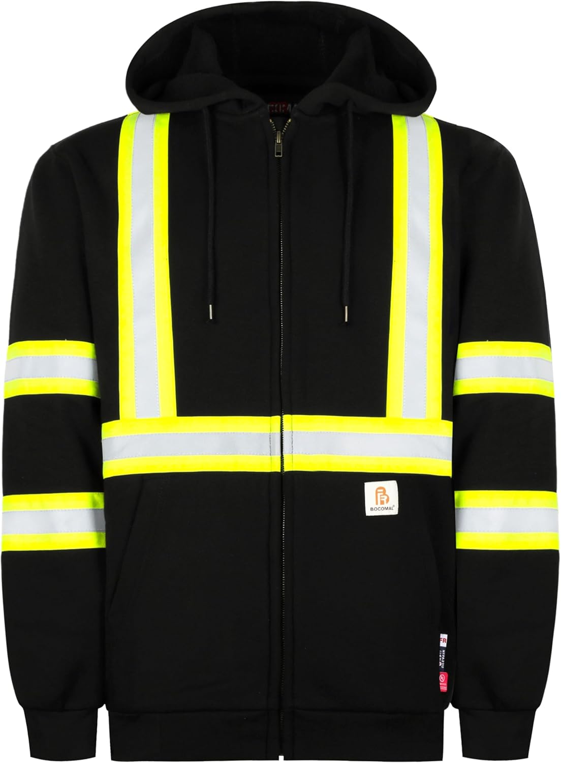 BOCOMAL FR Hoodies High Visibility 10.5oz Cottion Fleece Zipper Hi Vis Flame Res...