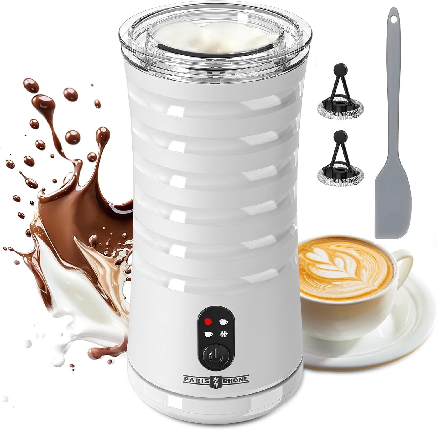 Paris Rhône Milk Frother, 4-in-1 Milk Steamer and Frother, Hot & Cold Foam Milk...