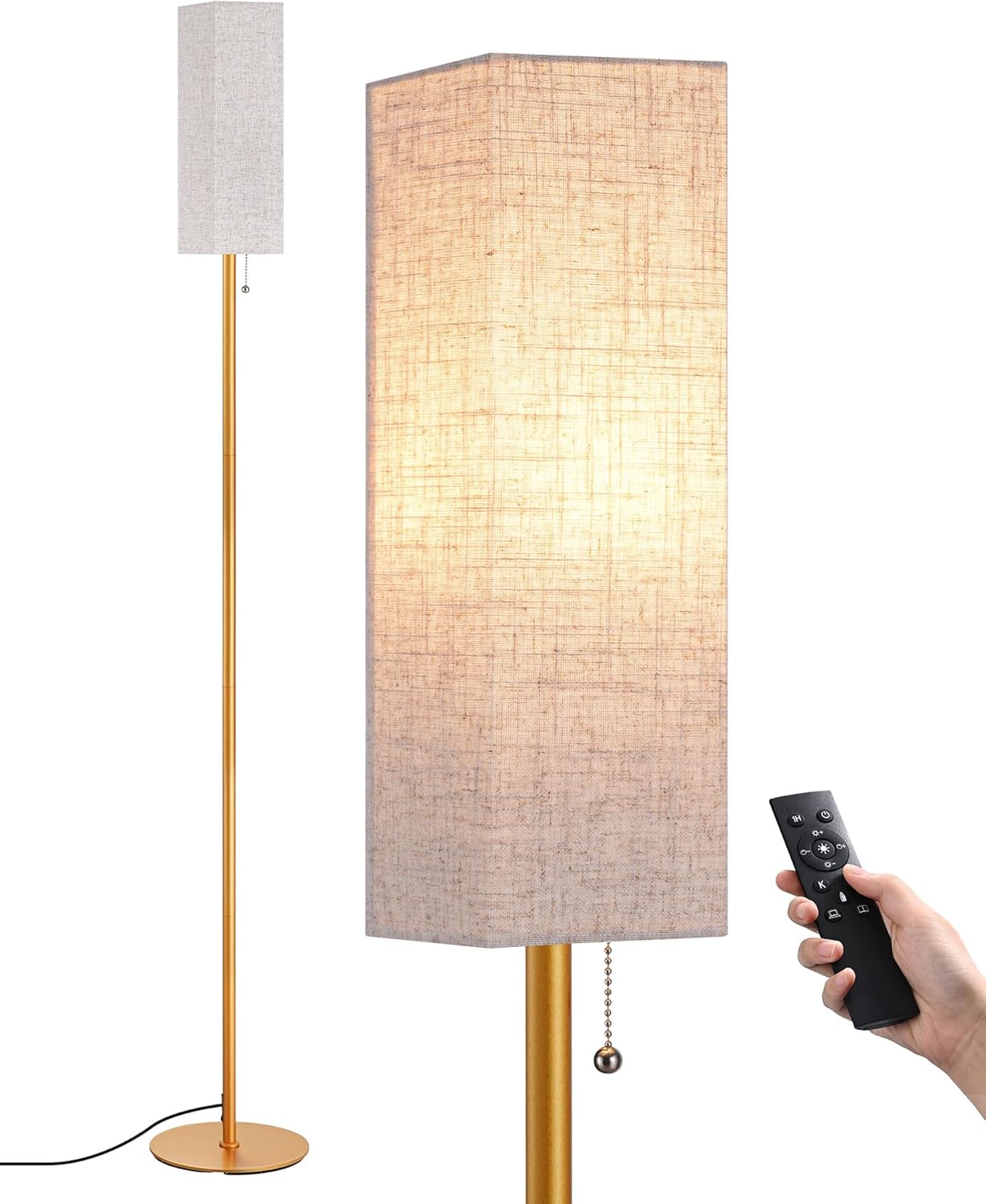 EDISHINE Floor Lamp, Standing Lamp with Square Linen Lampshade, Floor Lamps for...
