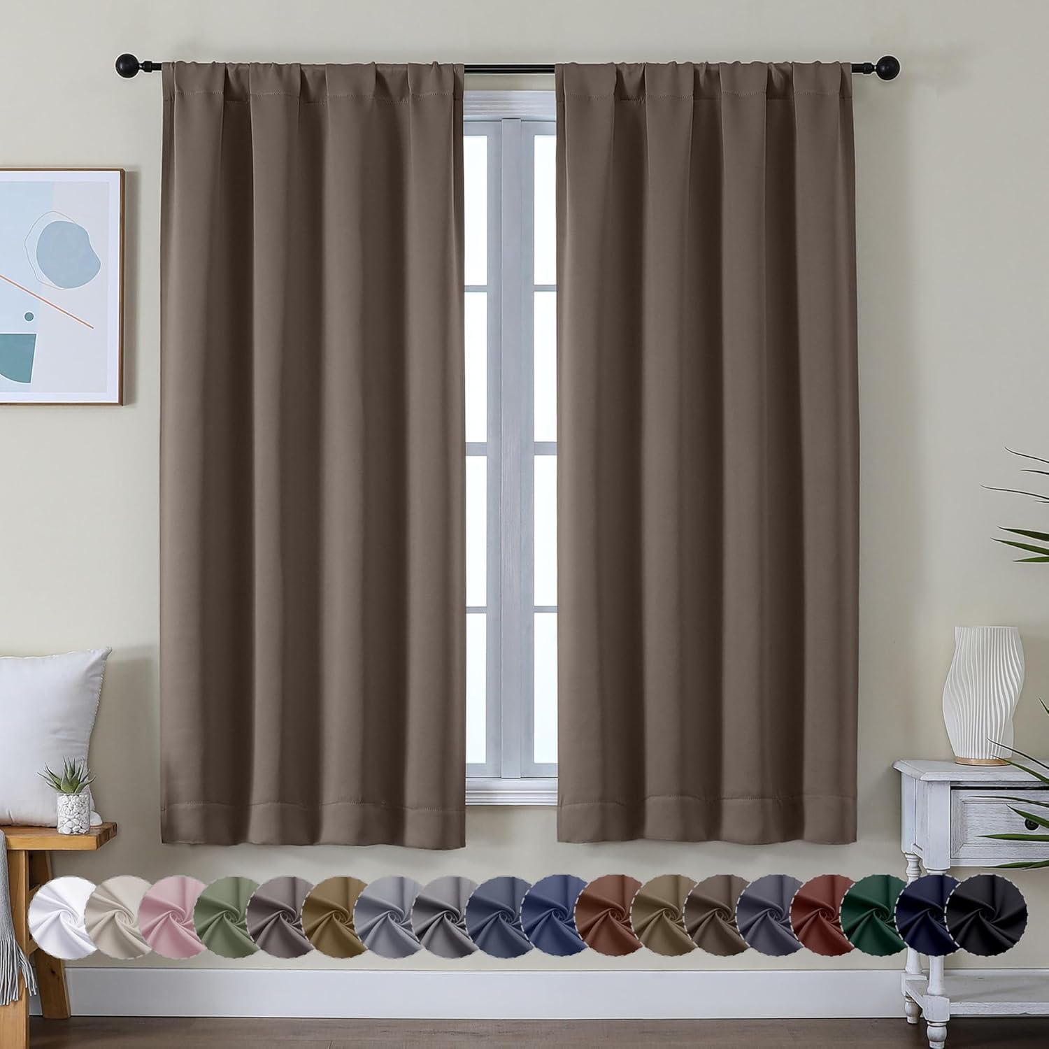Simplebrand Ava Brown Blackout Curtains for Bedroom 63 Inch Length 2 Panels Set,...