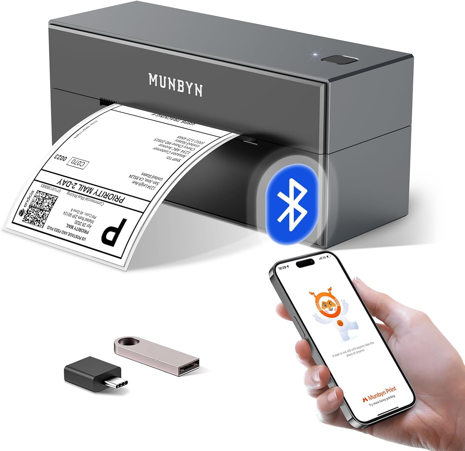 MUNBYN Shipping Label Printer Bluetooth, Postage Thermal Label Printer 4x6 for B...