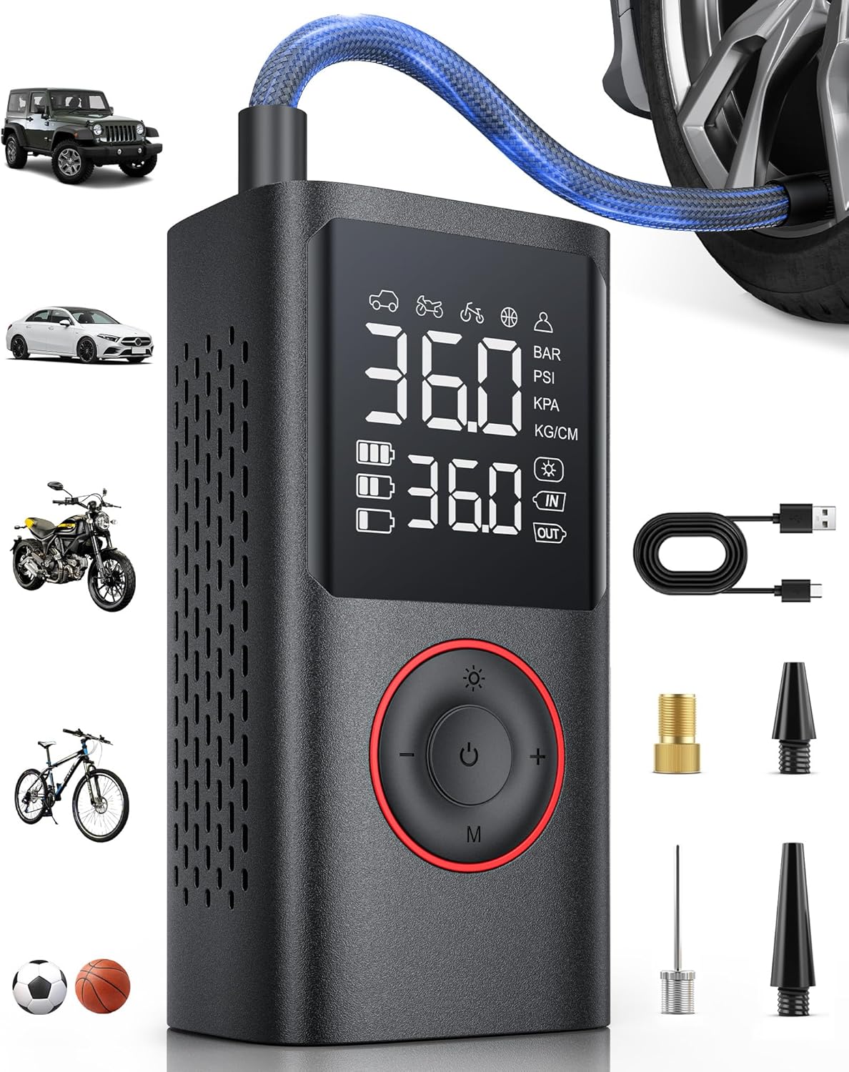 Tire Inflator Portable Air Compressor, 150 PSI Cordless Mini Bike Tire Pump, Air...