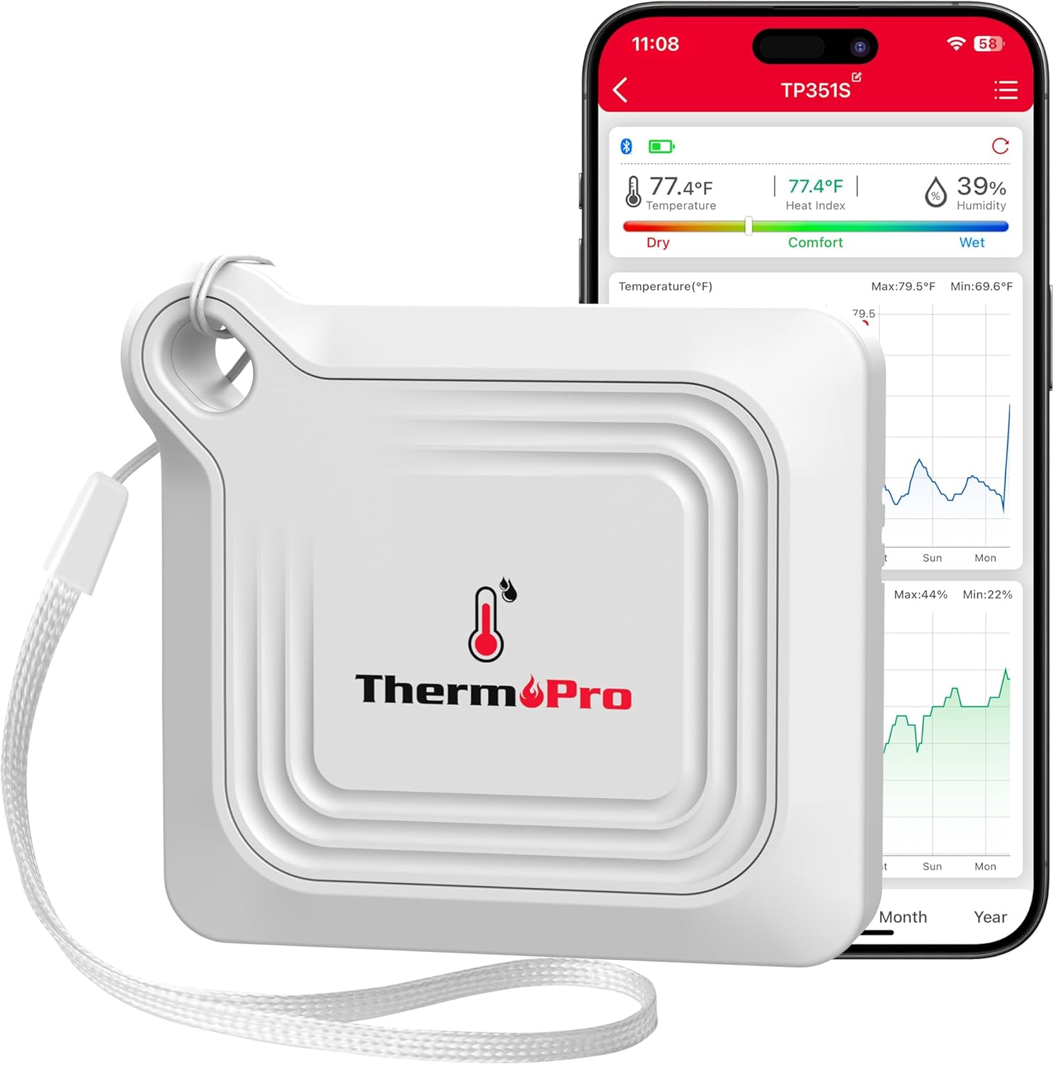 ThermoPro Bluetooth Hygrometer Thermometer for House TP351, 260FT Temperature an...
