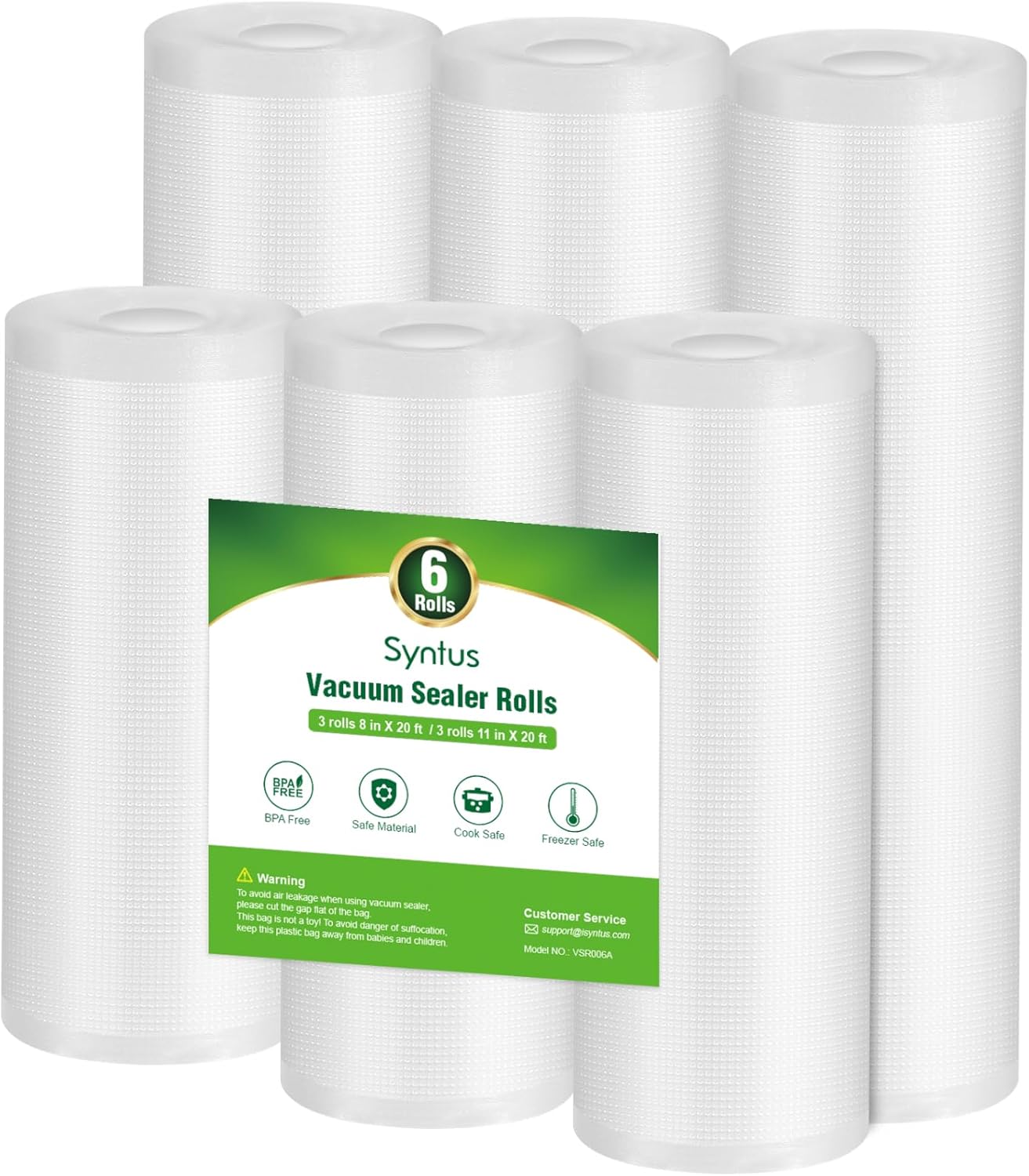 Syntus Vacuum Sealer Bags, 6 Pack 3 Rolls 11" x 20...