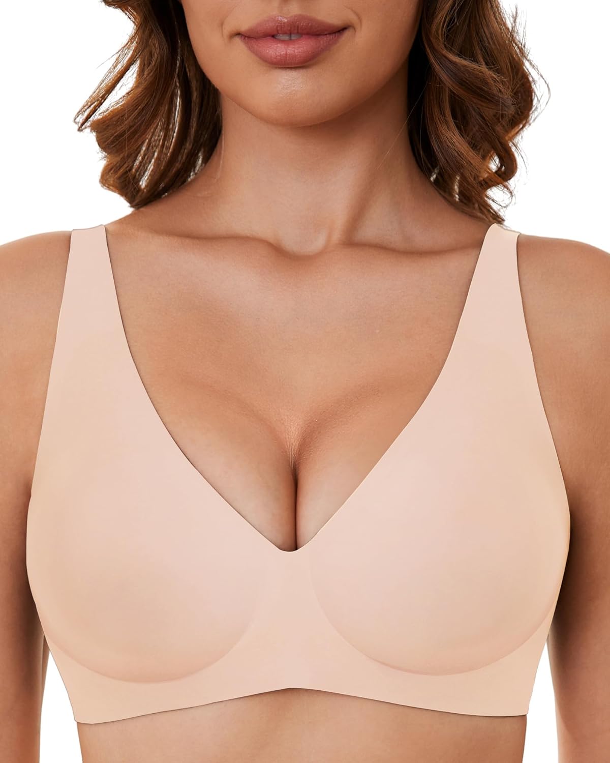 Smooth V Bras for Women No Underwire Seamless Plunge Bralettes T Shirt Sleep Eve...