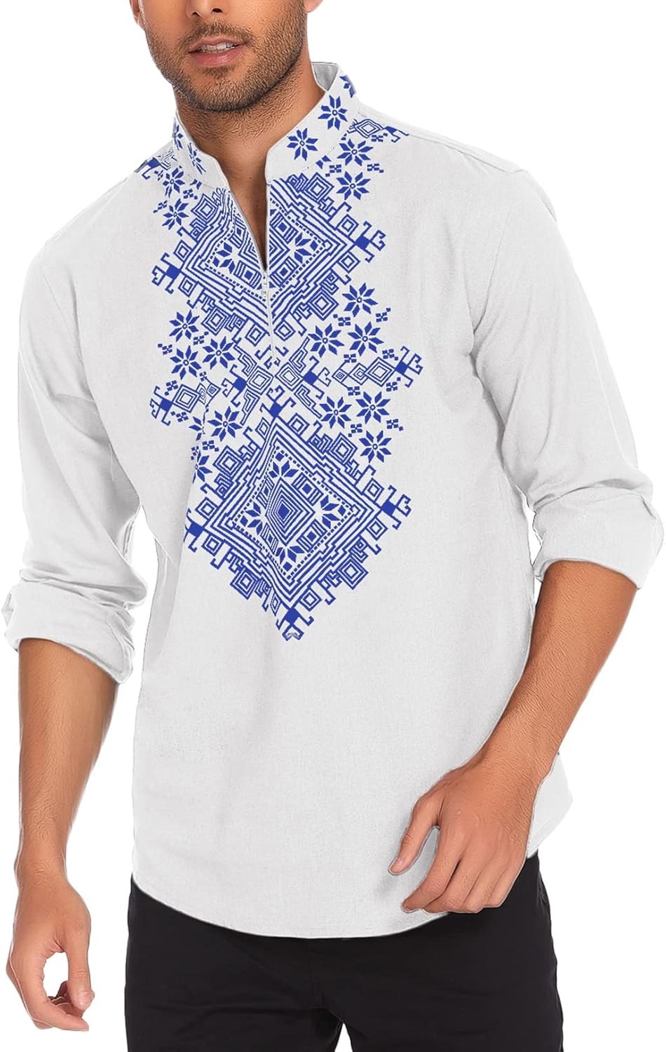 COOFANDY Men's Henley Shirt Vyshyvanka Long Sleeve African Print Shirts Casual Z...