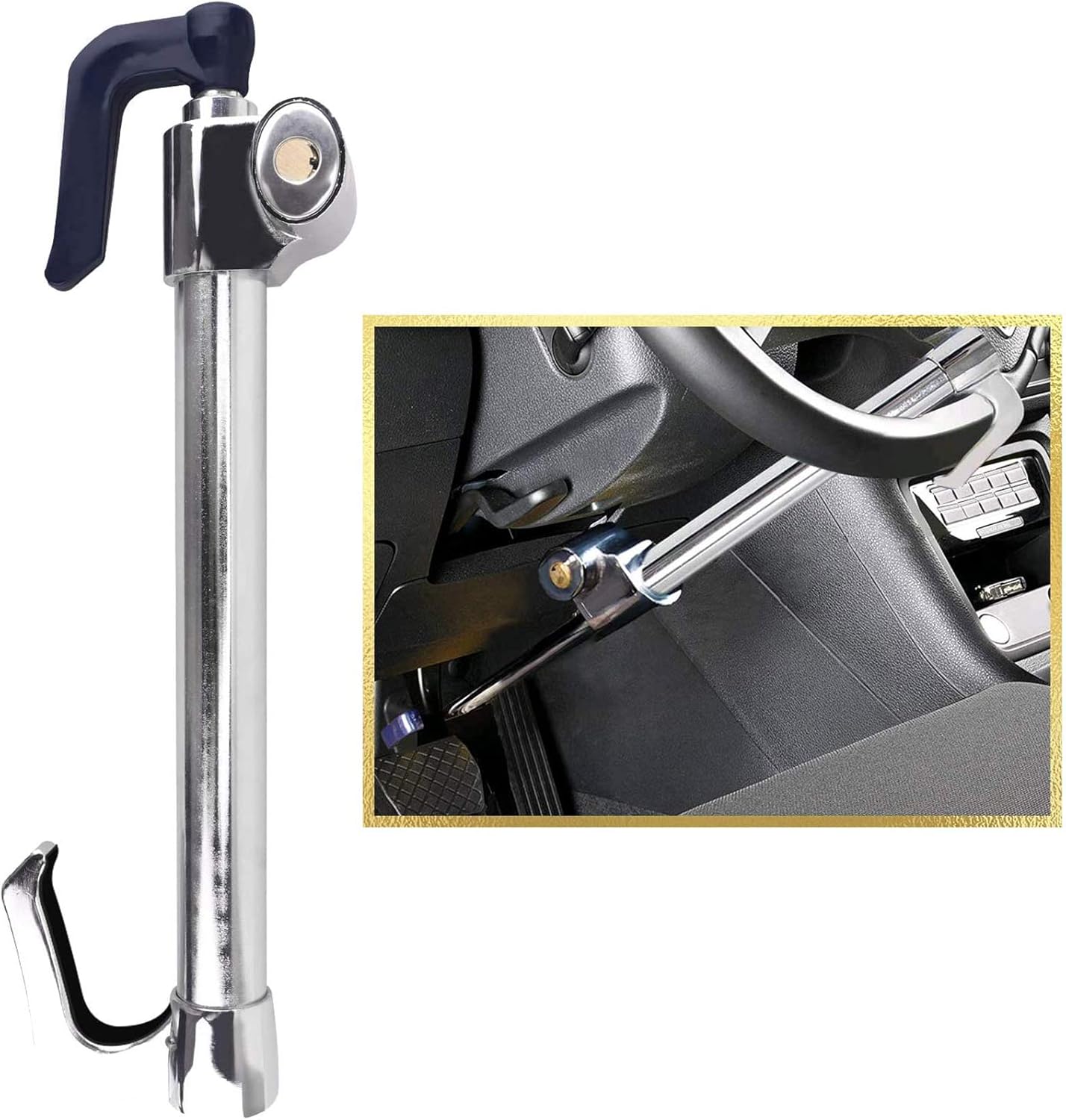 Tevlaphee Universal Steering Wheel Brake Lock Anti-Theft Retractable Double Hook...