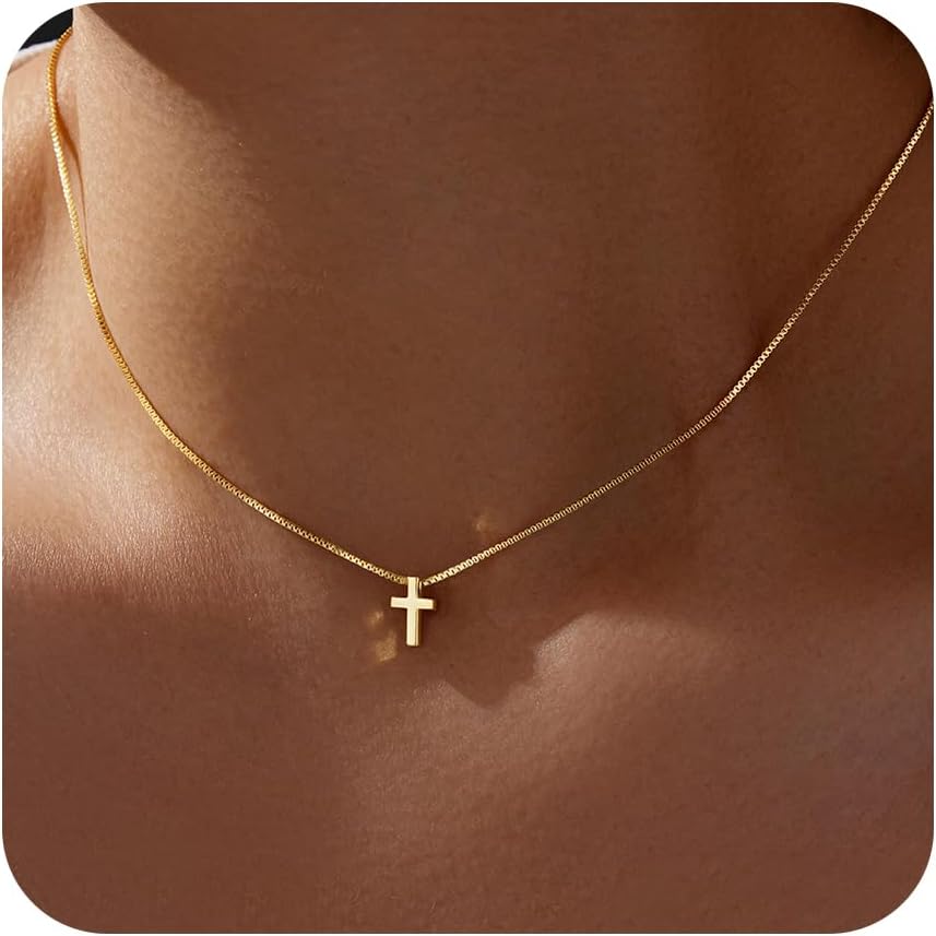 Easter Cross Necklace for Women Dainty 14K Gold Silver Plated Diamond Cross Chok...