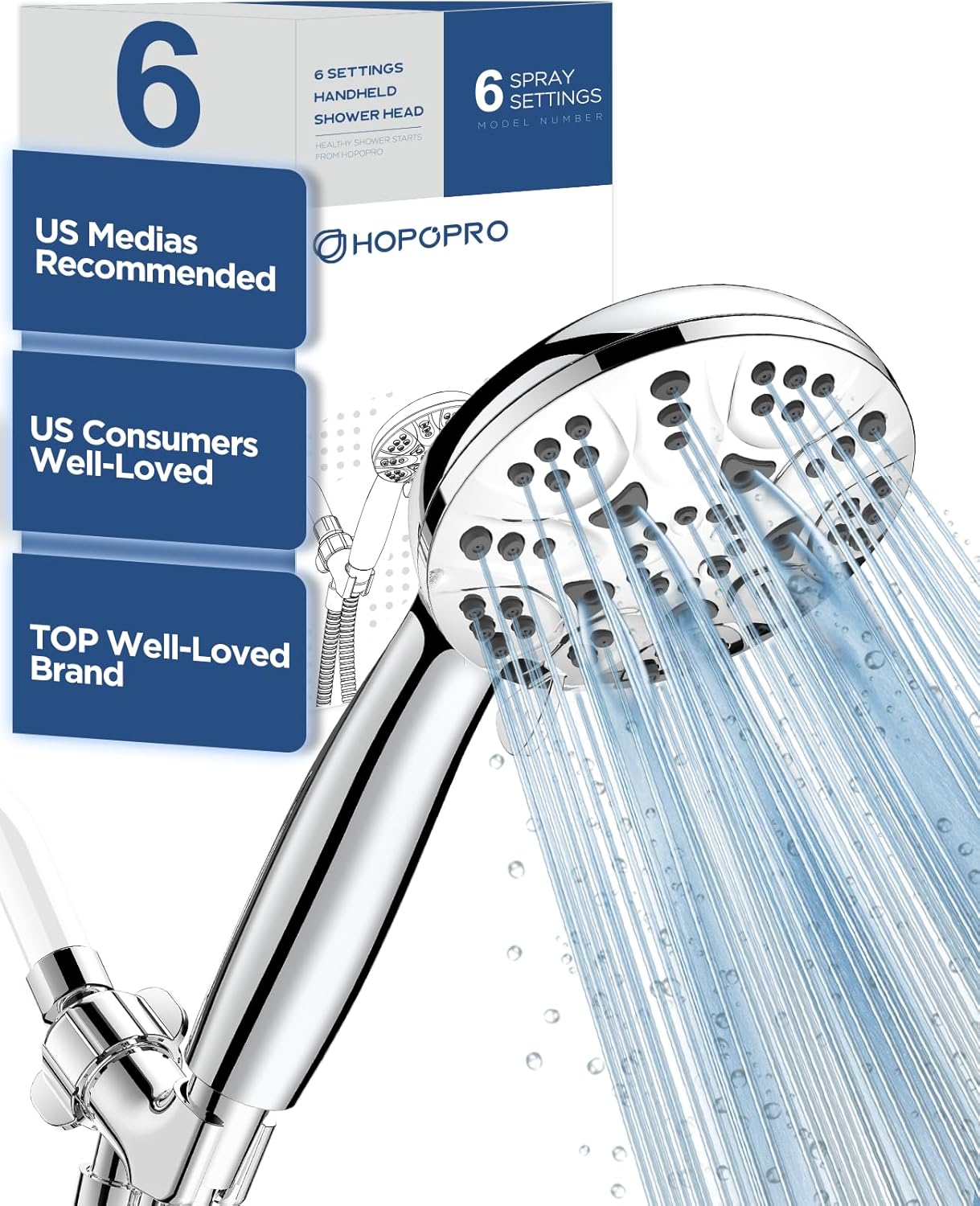 6-Mode High Pressure Handheld Shower Head Set, Consumer Reports Recommended HOPO...