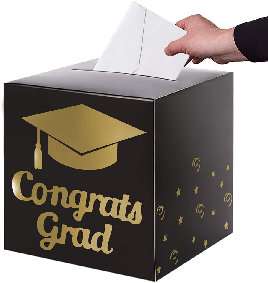 Graduation Card Box Holder, Congrats Grad Foldable Cardboard Decorations Box for...