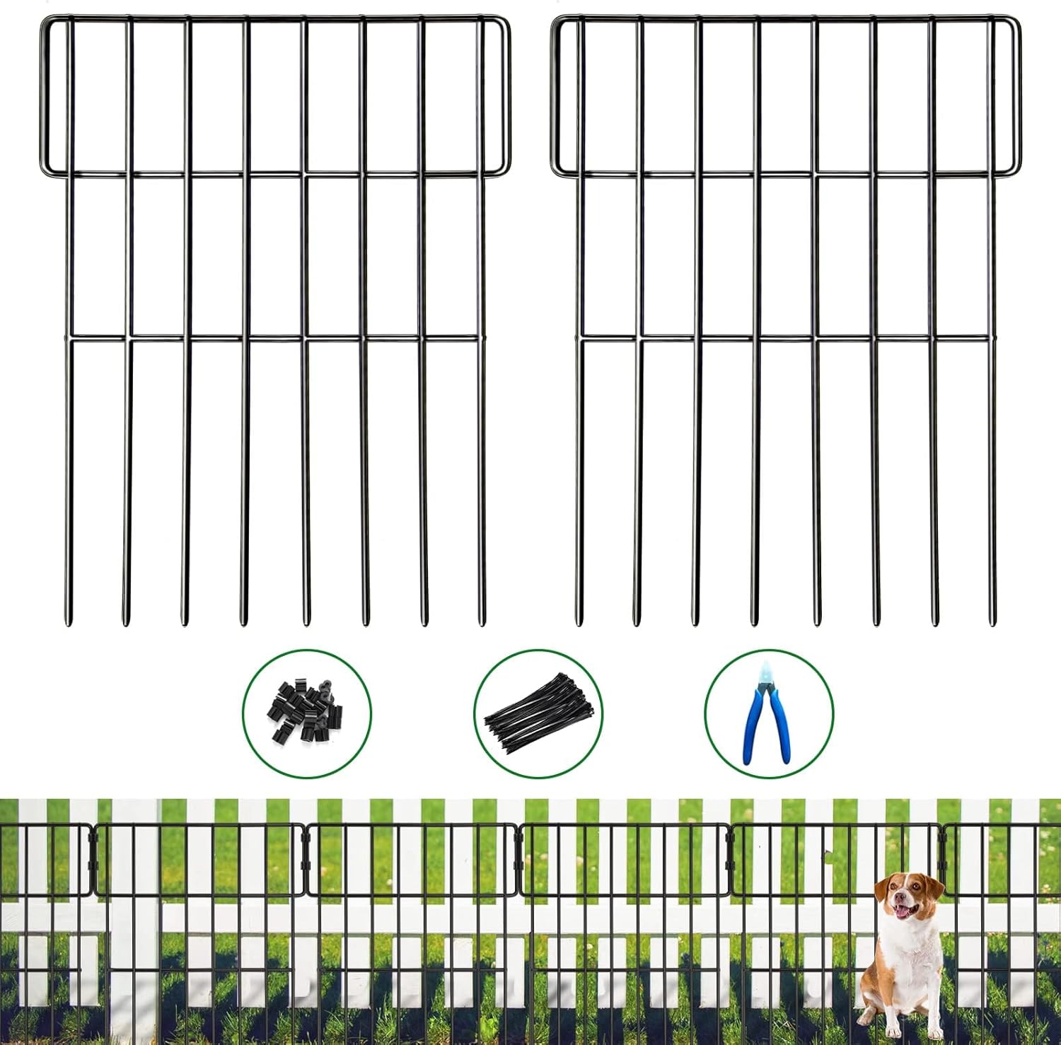 Animal Barrier Fence, 25 Panels No Dig Fence, 1.52in Spike Spacing 17in(H) x 27f...