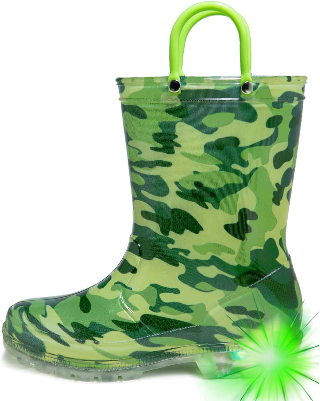 HugRain Light Up Rain Boots for Little Kids 8 Toddler Green Camo