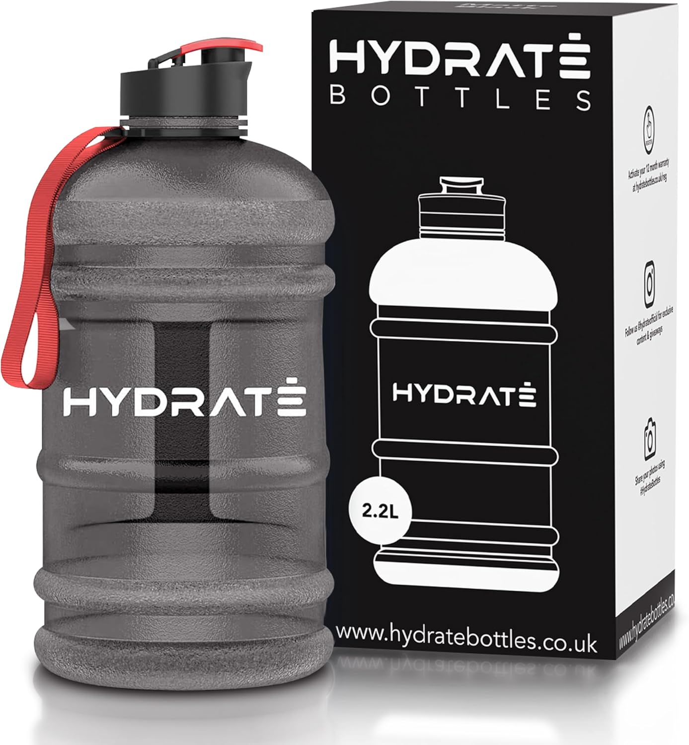 HYDRATE XL Jug 2.2 Litre Water Bottle BPA Free with Handle and Flip Top Lid for...
